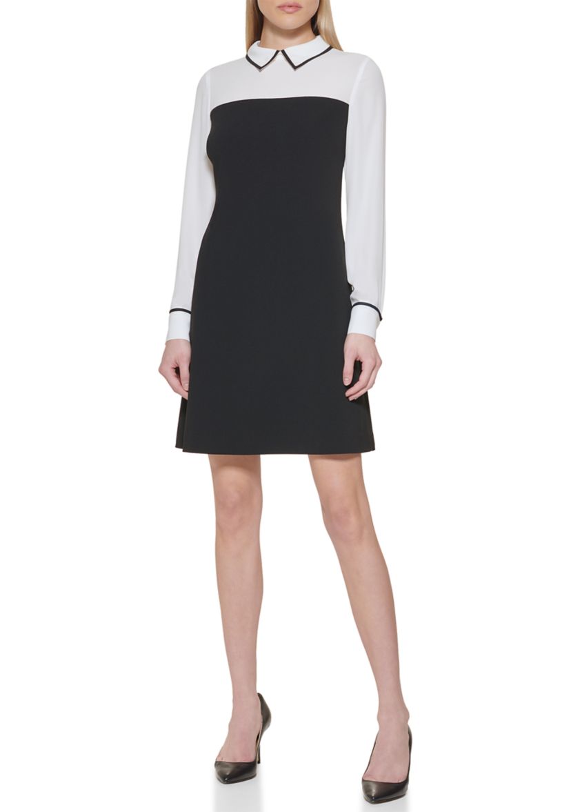 Womens Collar Twofer A-Line Dress