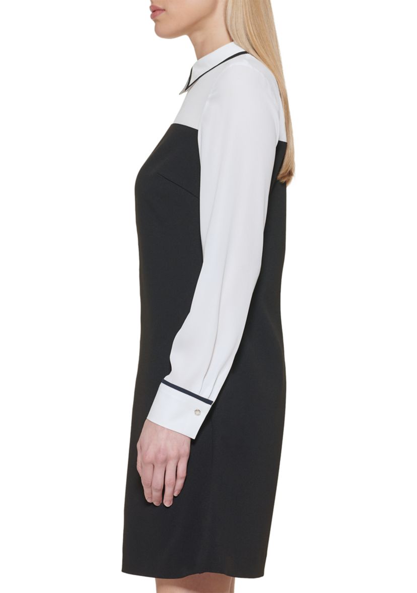 Womens Collar Twofer A-Line Dress