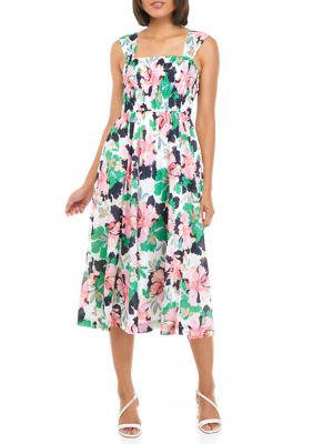 Tommy Hilfiger Women's Sleeveless Square Neck Floral Print Cotton Dress ...