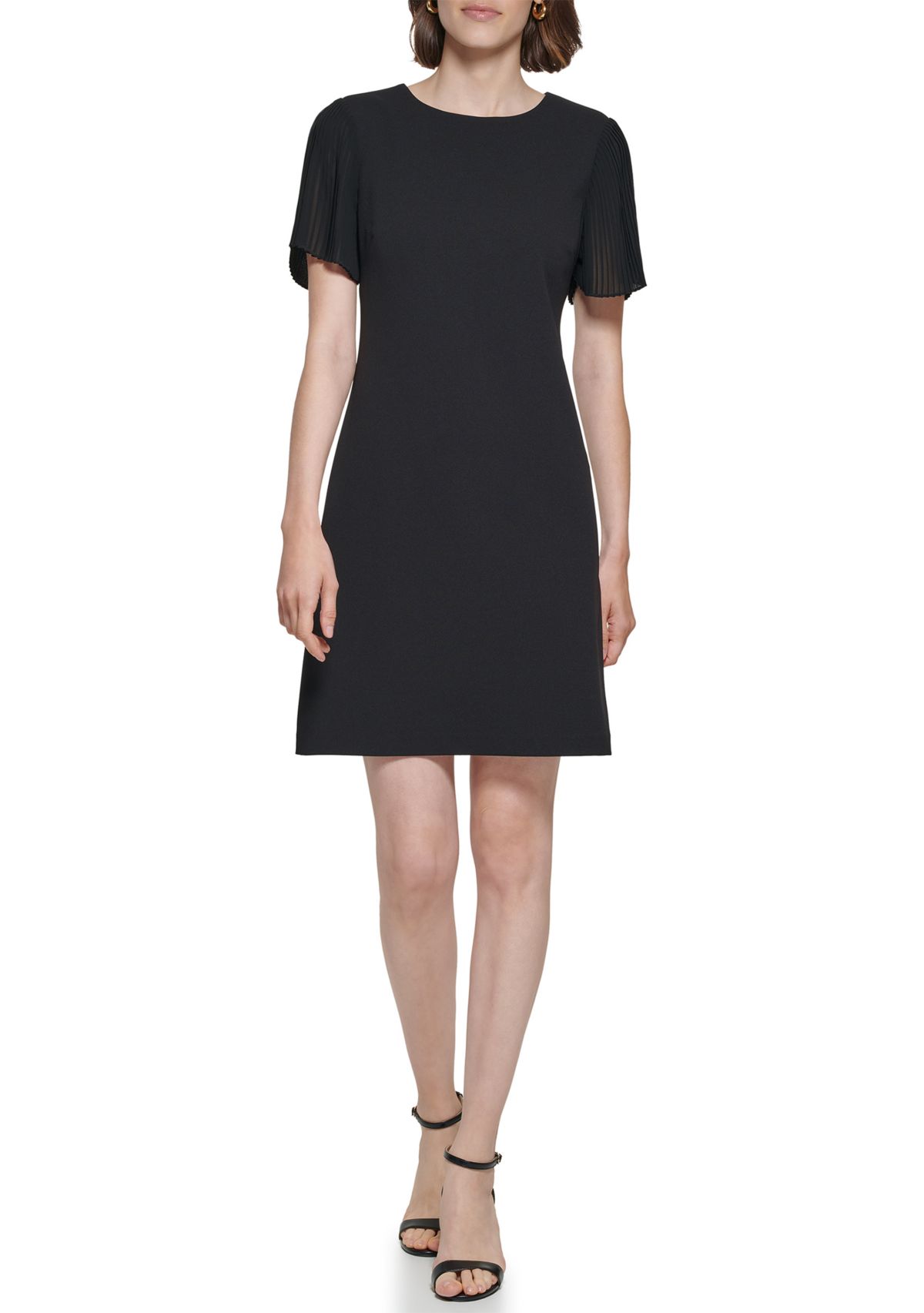 Womens Pleat Chiffon Sleeve A-line Dress