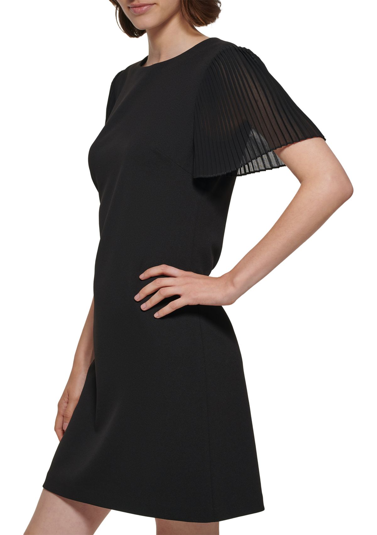 Womens Pleat Chiffon Sleeve A-line Dress