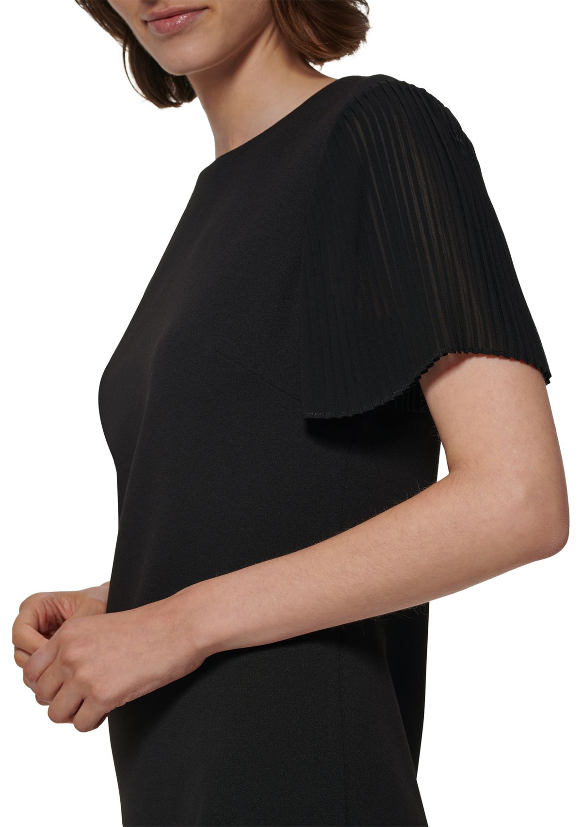 Womens Pleat Chiffon Sleeve A-line Dress