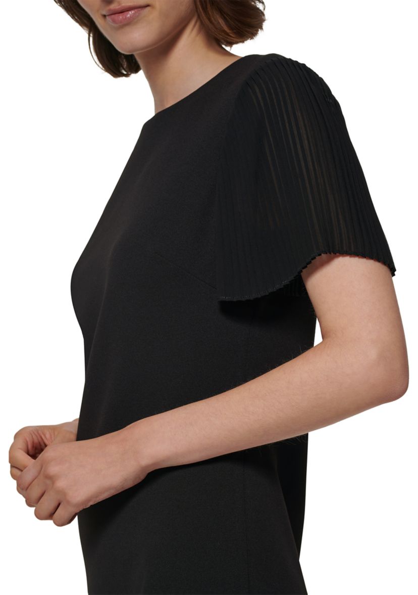 Womens Pleat Chiffon Sleeve A-line Dress