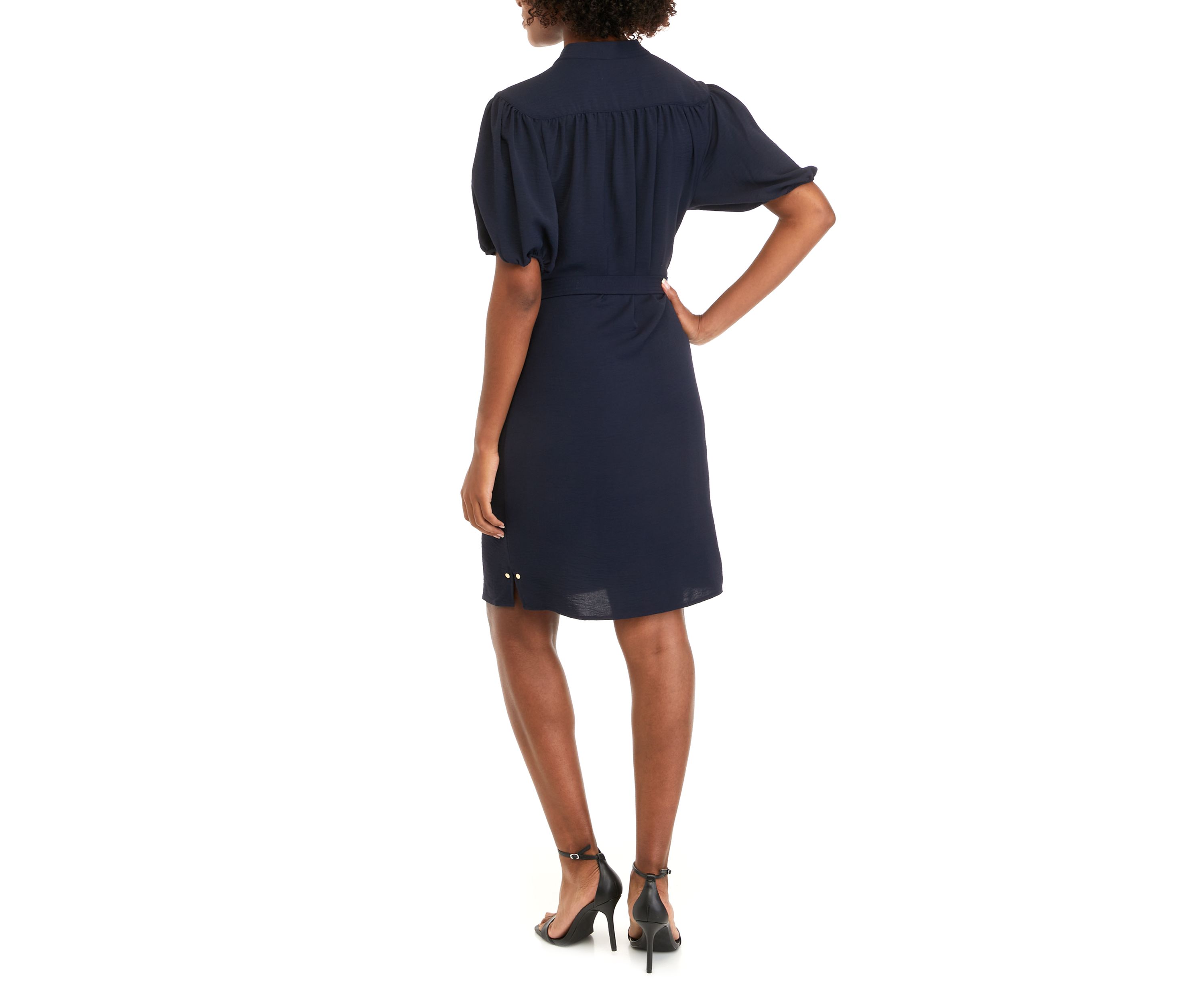 Womens Short Puff Sleeve Solid Wrap Dress