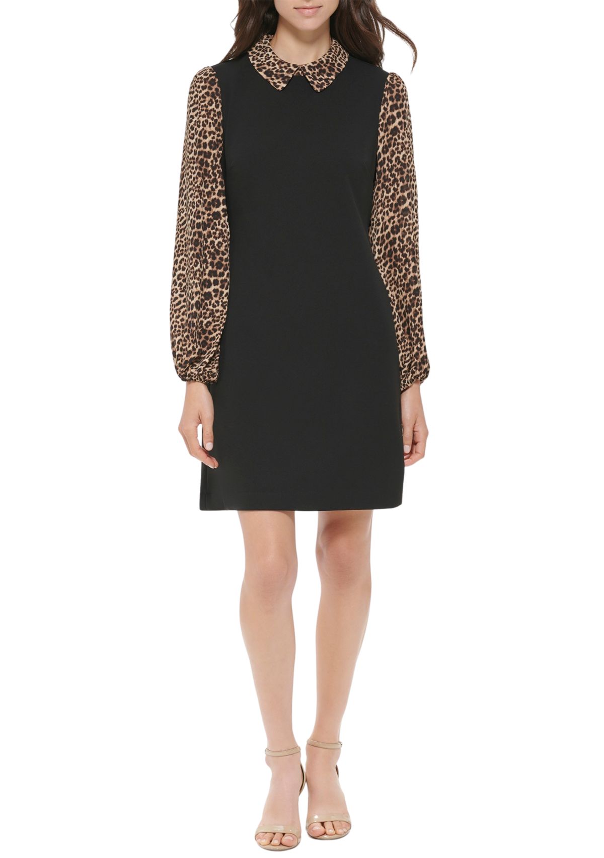 Womens Long Sleeve Collared Printed Dress
