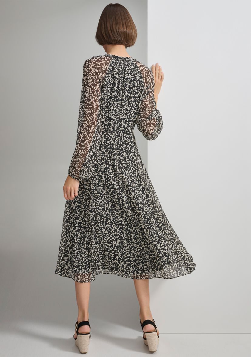 Womens Long Sleeve Floral Print Chiffon Dress