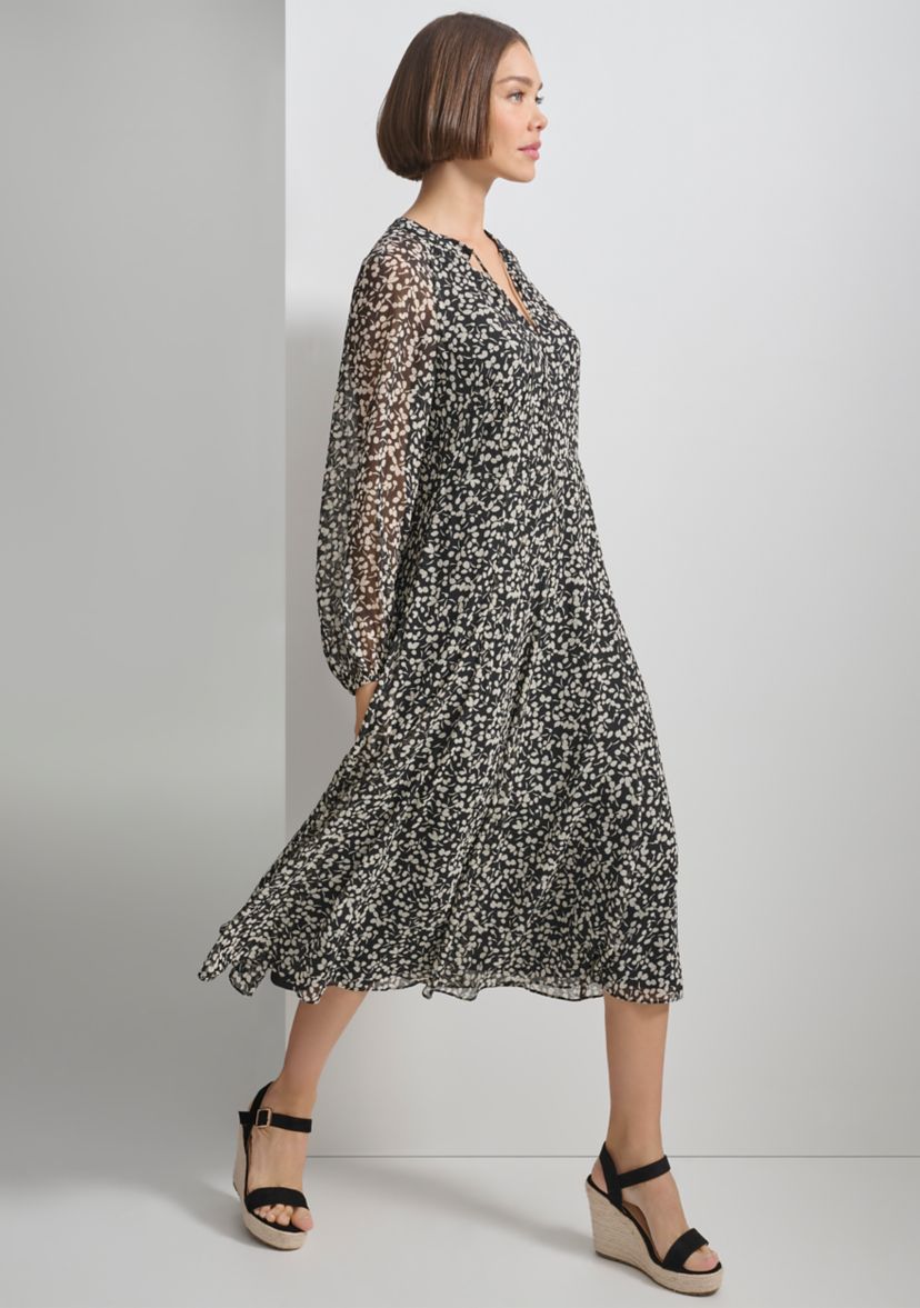 Womens Long Sleeve Floral Print Chiffon Dress