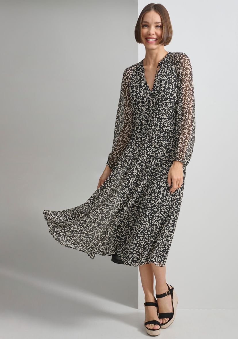 Womens Long Sleeve Floral Print Chiffon Dress