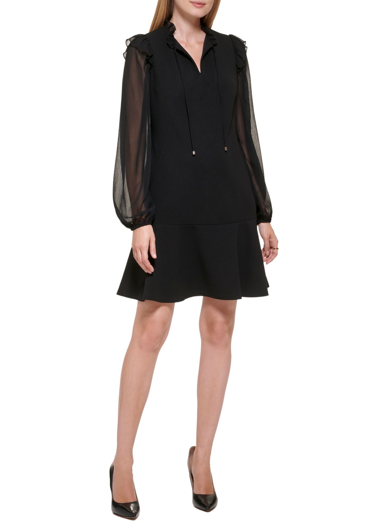 Womens Chiffon Blouson Sleeve Scuba Crepe Dress