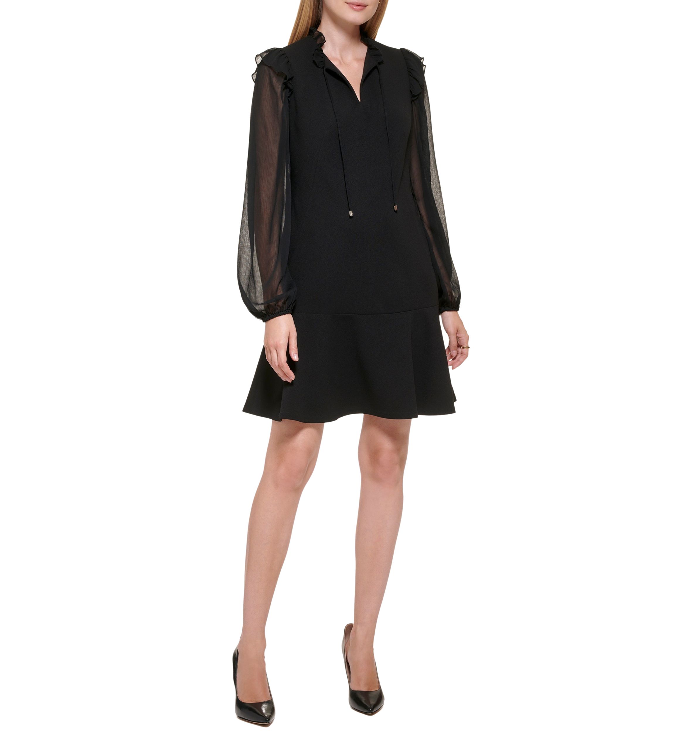 Womens Chiffon Blouson Sleeve Scuba Crepe Dress