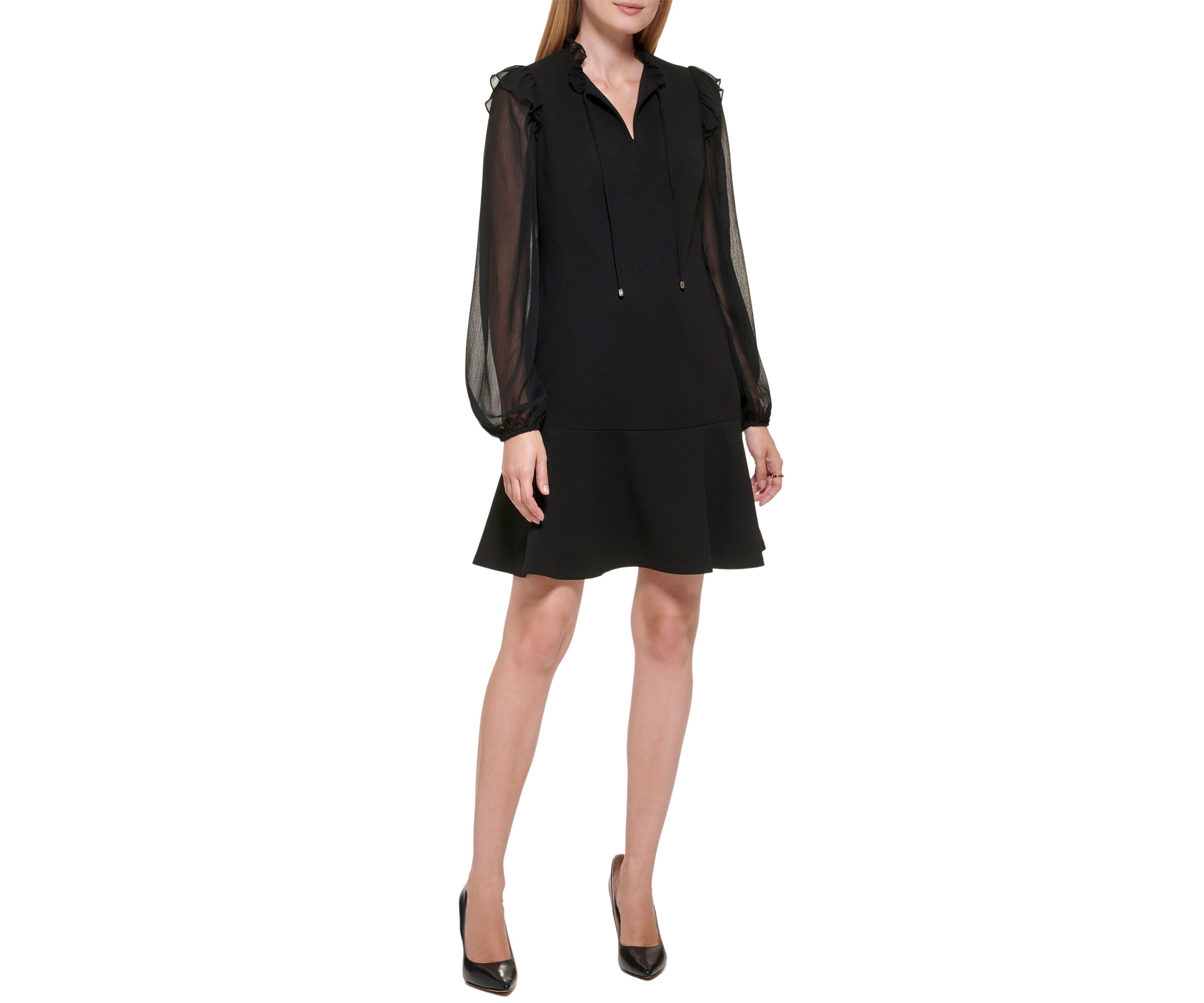 Womens Chiffon Blouson Sleeve Scuba Crepe Dress
