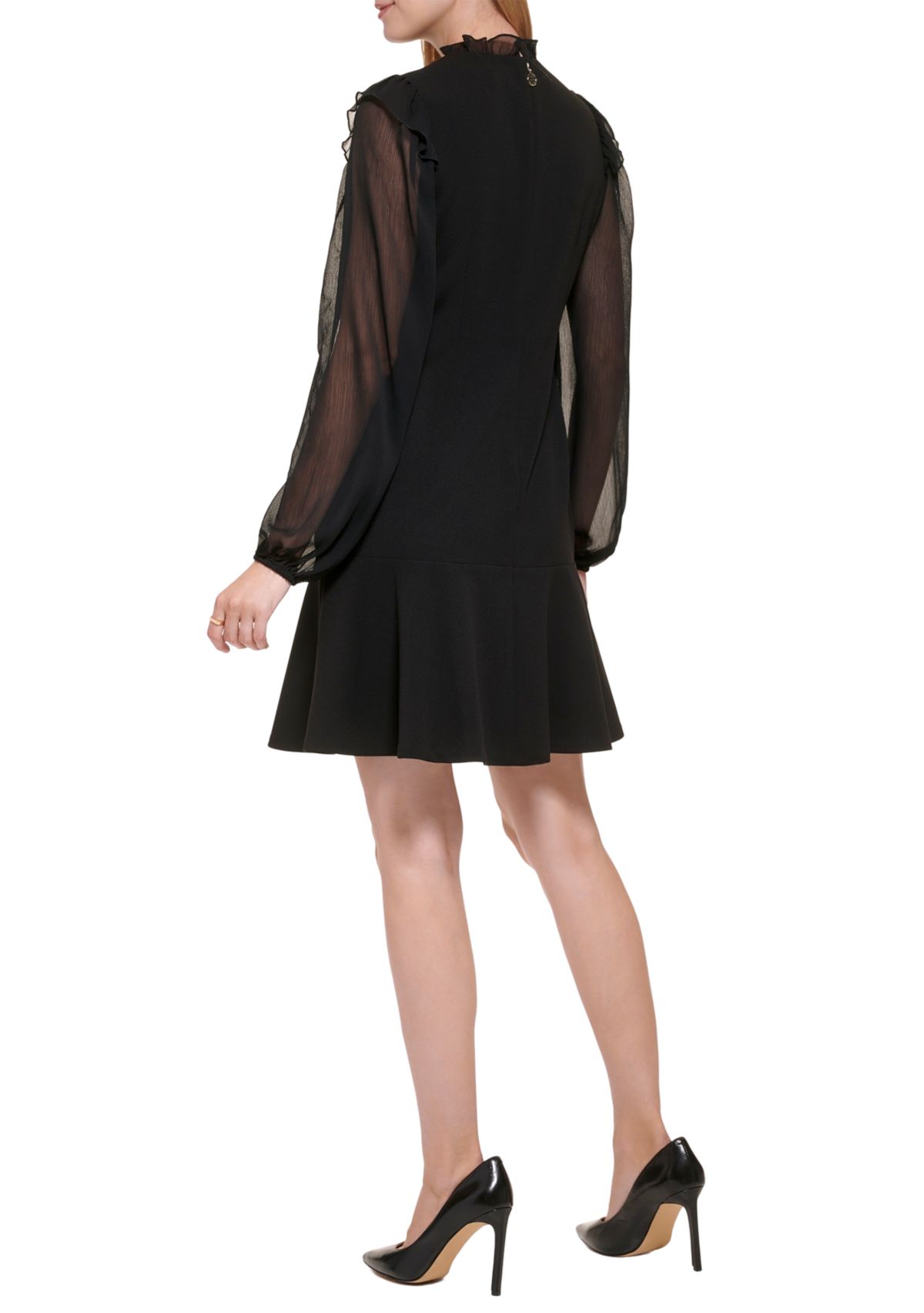 Womens Chiffon Blouson Sleeve Scuba Crepe Dress