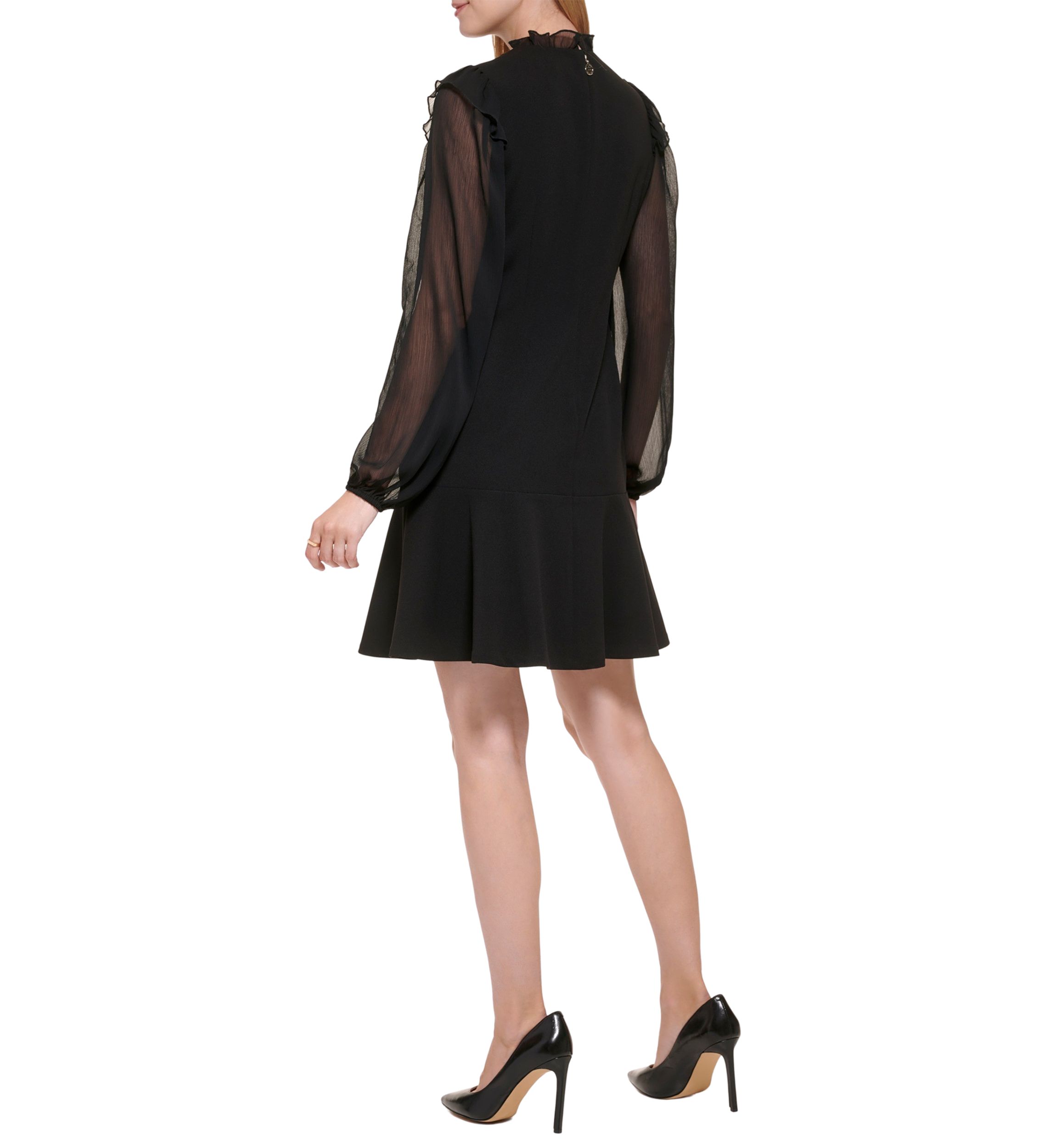 Womens Chiffon Blouson Sleeve Scuba Crepe Dress