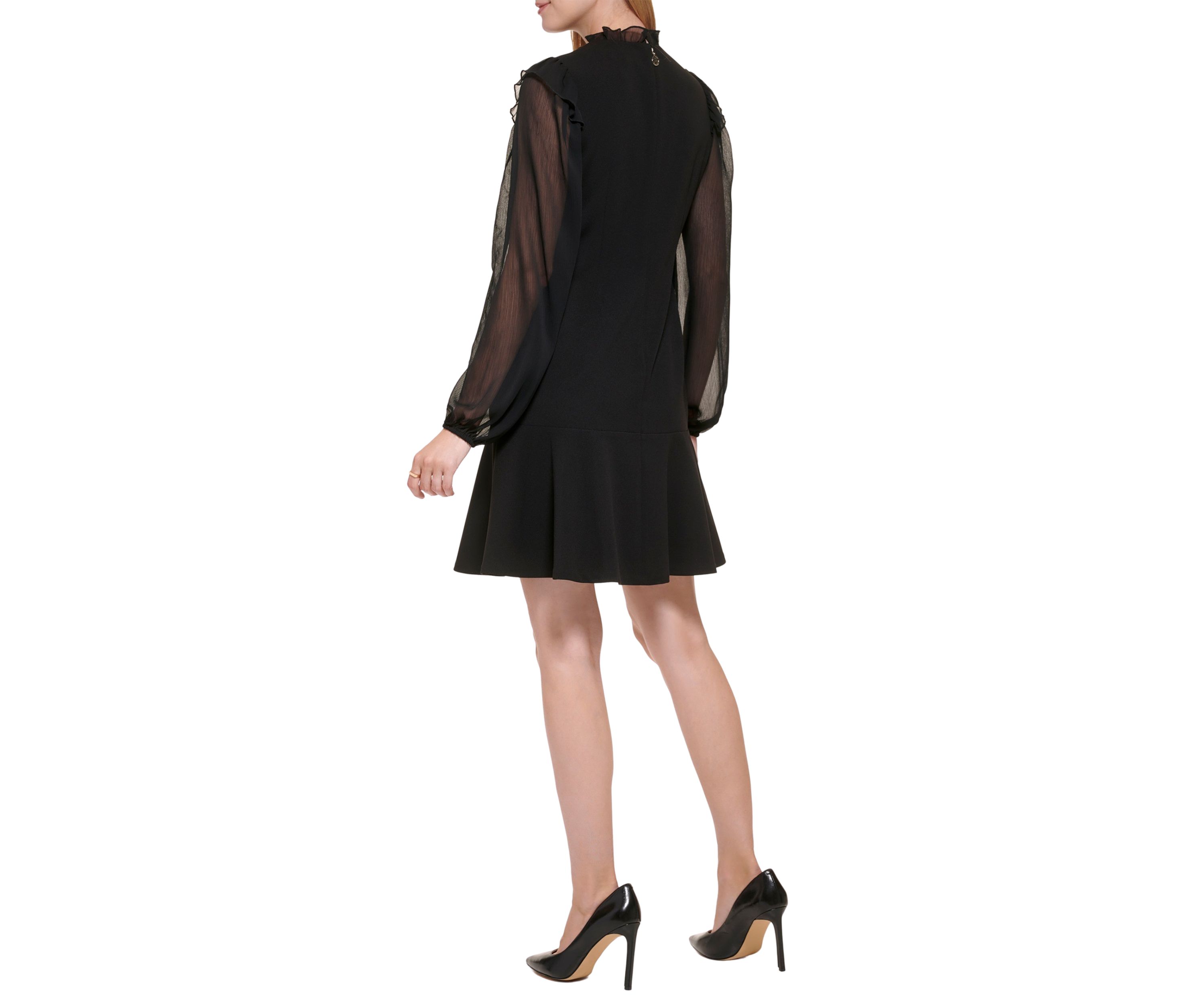 Womens Chiffon Blouson Sleeve Scuba Crepe Dress
