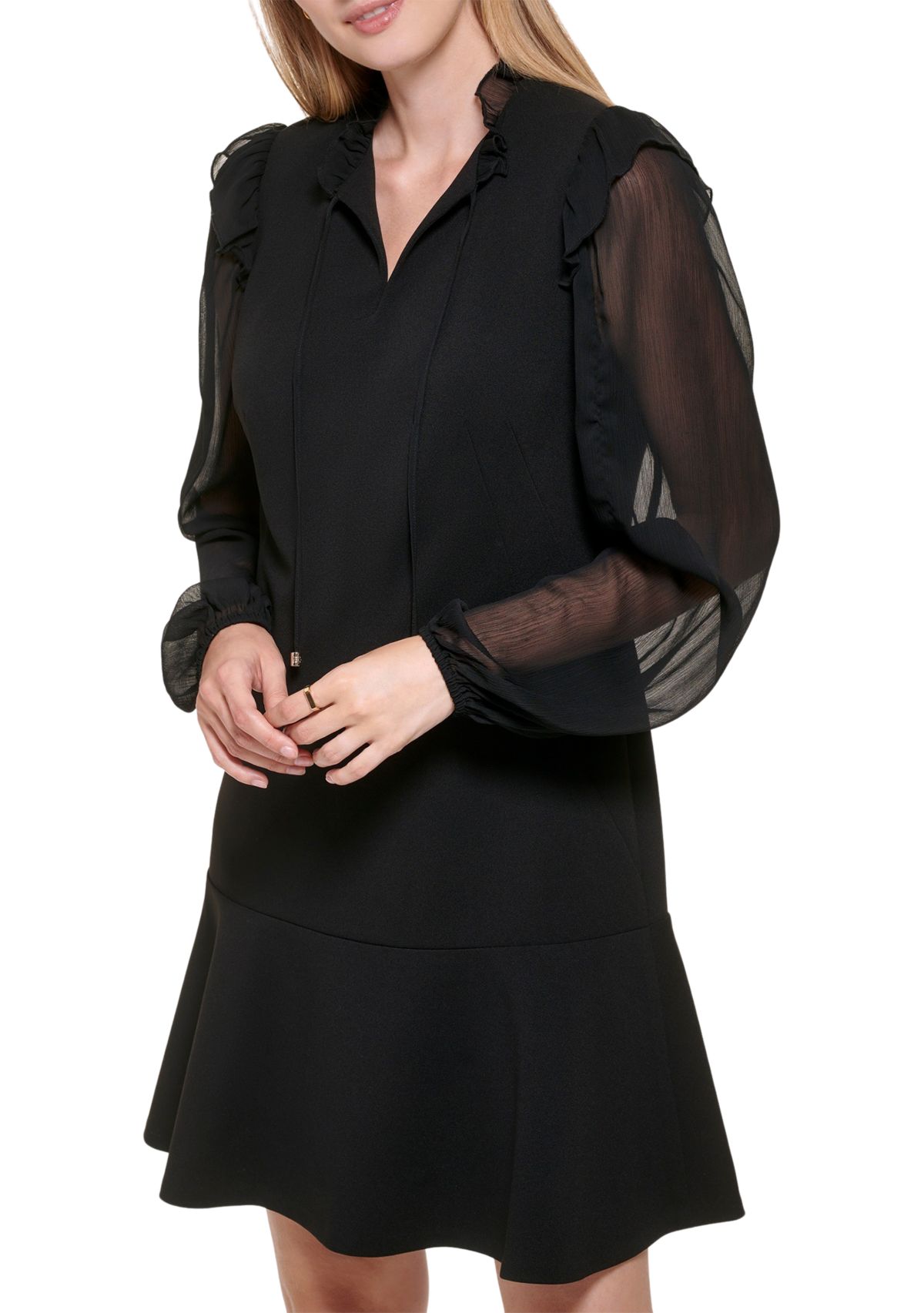 Womens Chiffon Blouson Sleeve Scuba Crepe Dress