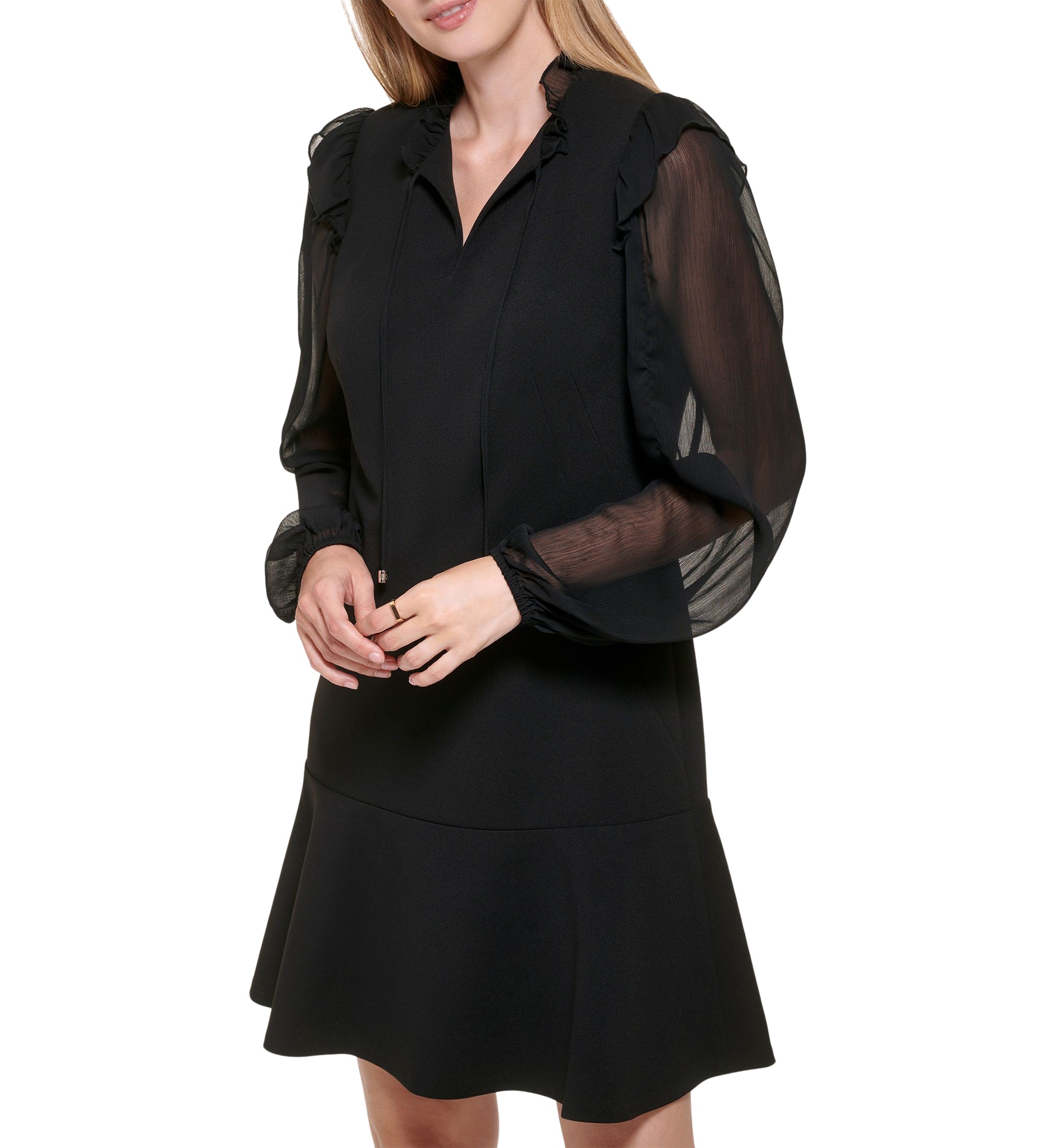 Womens Chiffon Blouson Sleeve Scuba Crepe Dress
