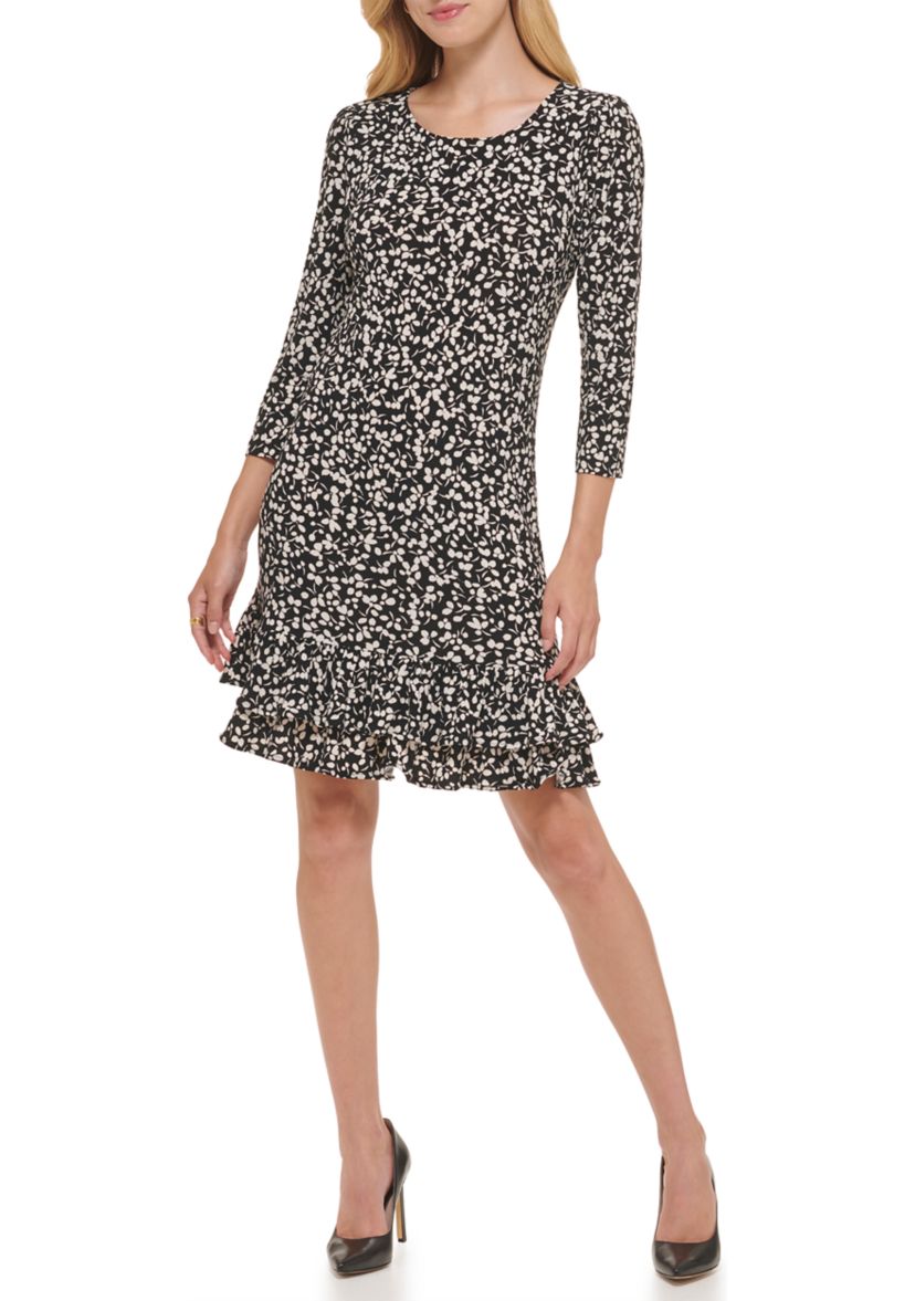 Womens Playful Petal Flounce Hem Shift Dress
