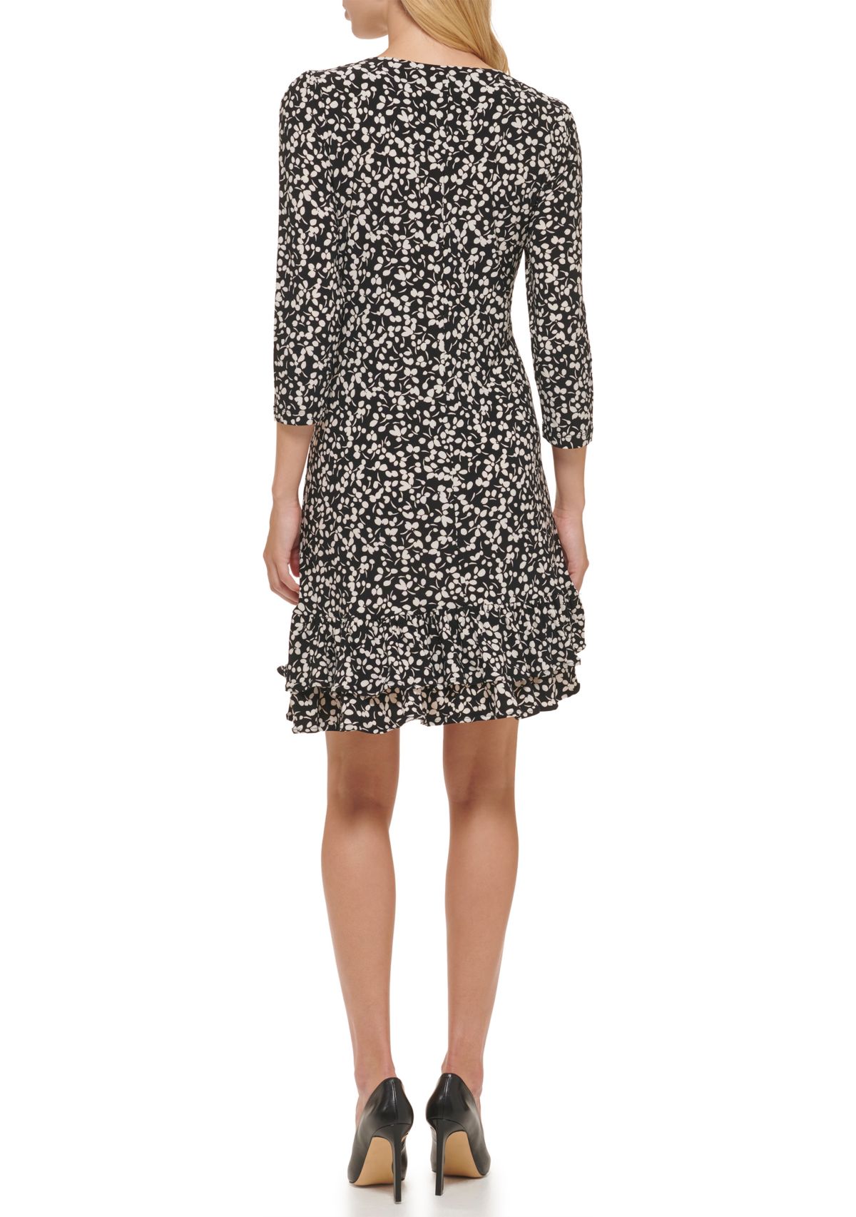 Womens Playful Petal Flounce Hem Shift Dress