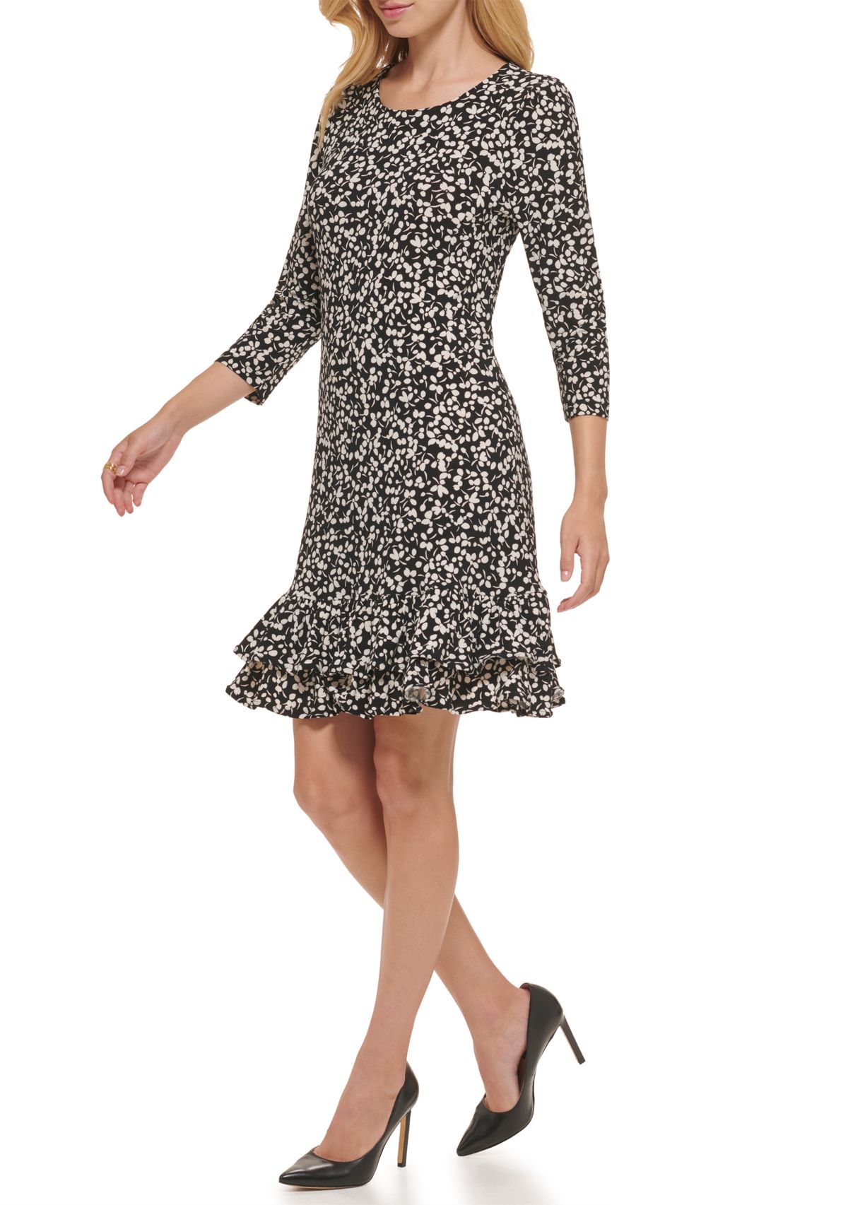 Womens Playful Petal Flounce Hem Shift Dress