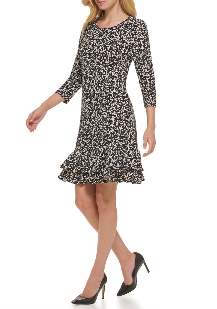 Womens Playful Petal Flounce Hem Shift Dress