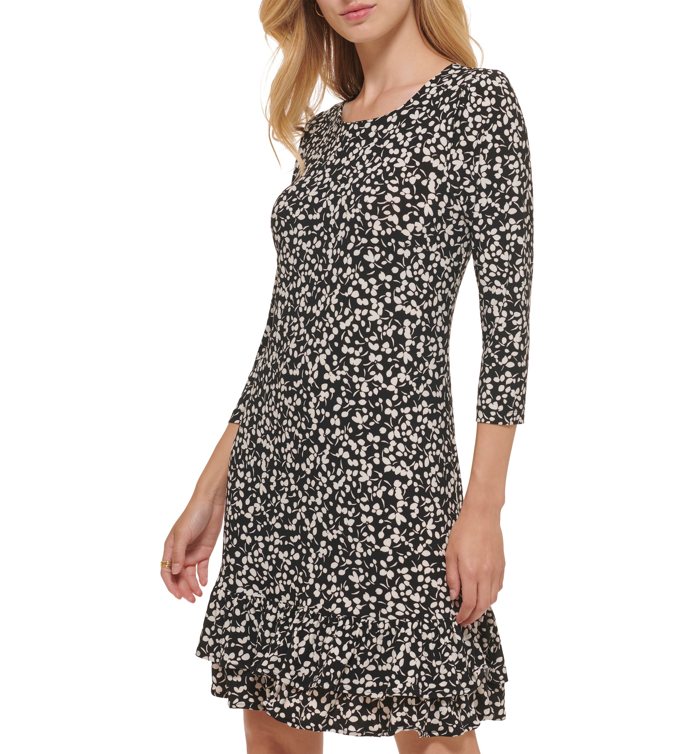 Womens Playful Petal Flounce Hem Shift Dress