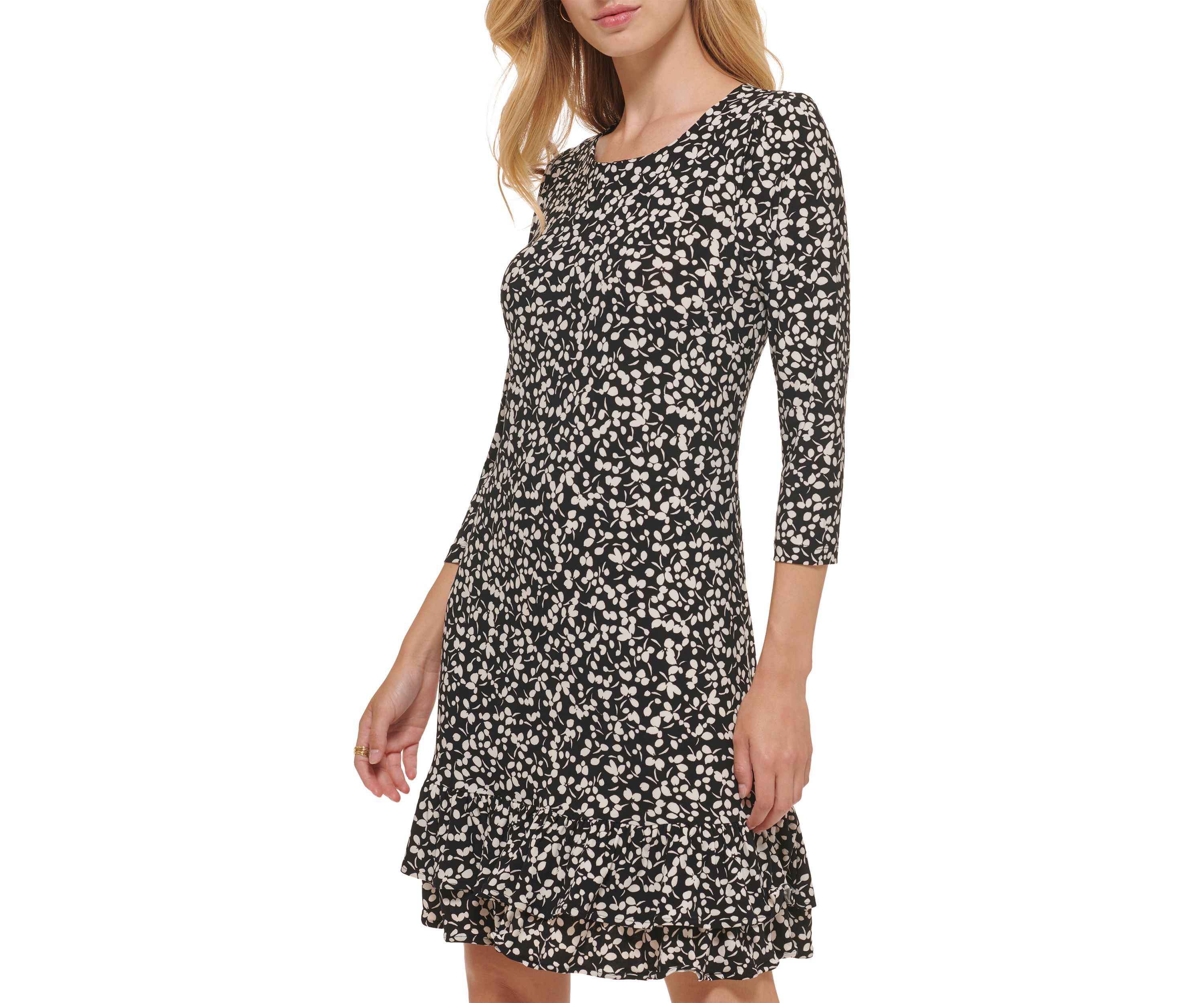 Womens Playful Petal Flounce Hem Shift Dress