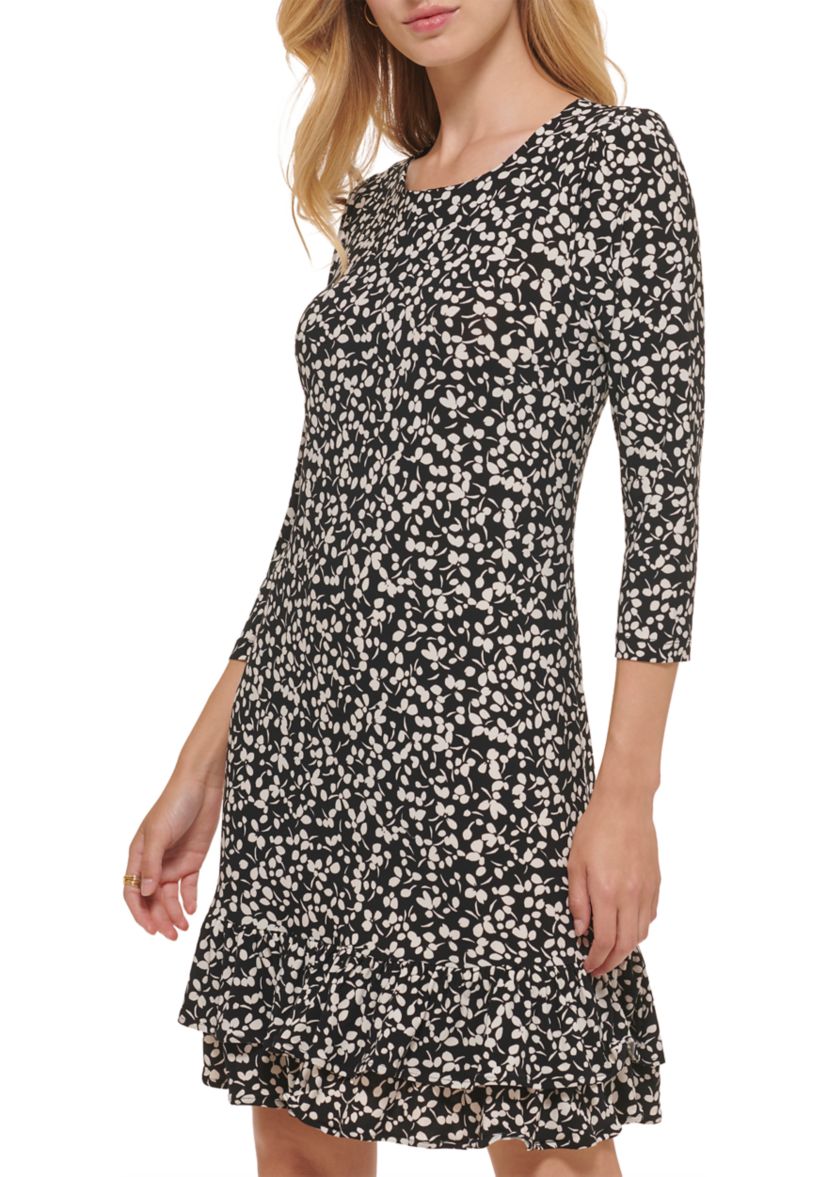 Womens Playful Petal Flounce Hem Shift Dress