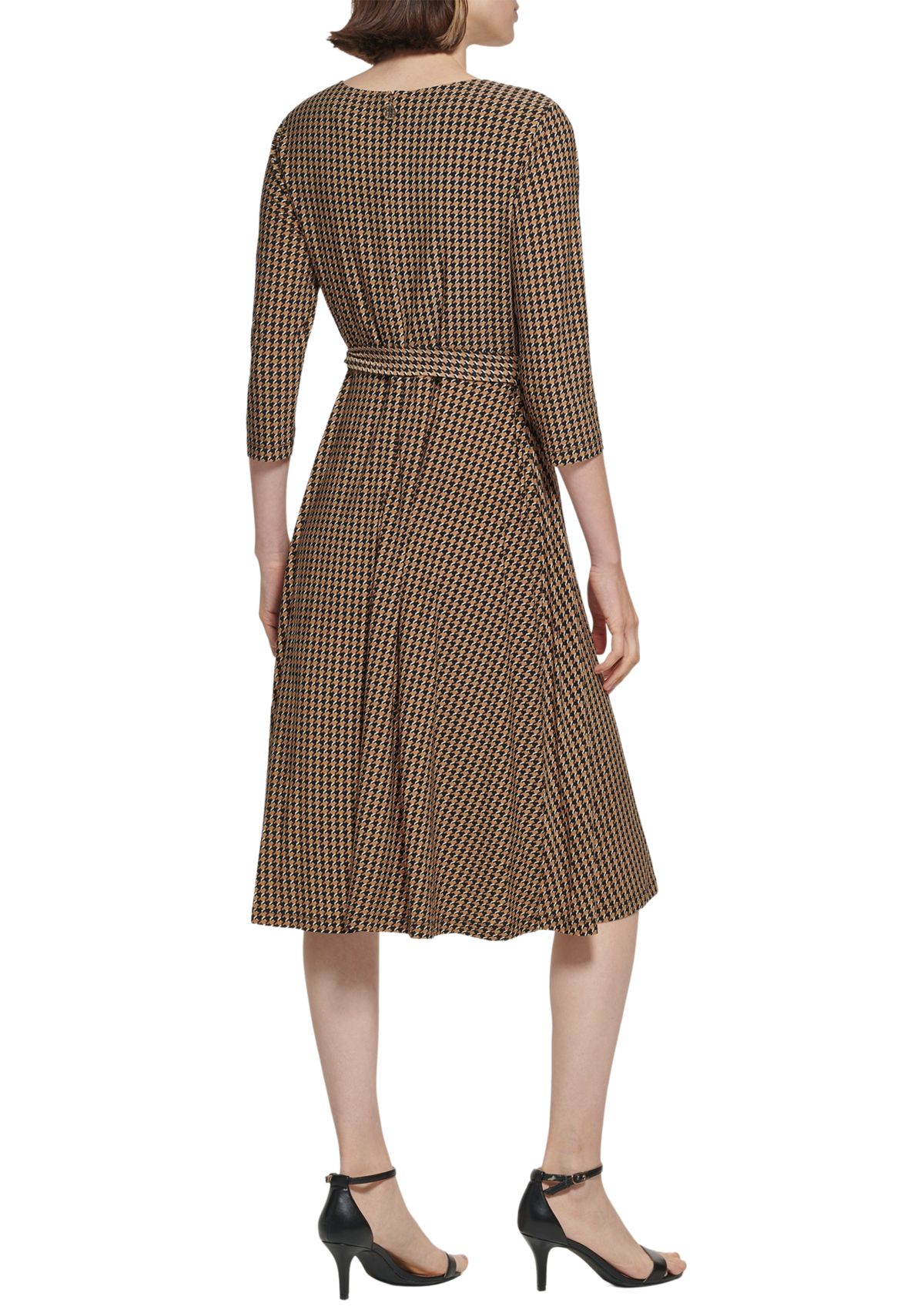 Womens 3/4 Sleeve Tie Waist Printed Wrap Dress