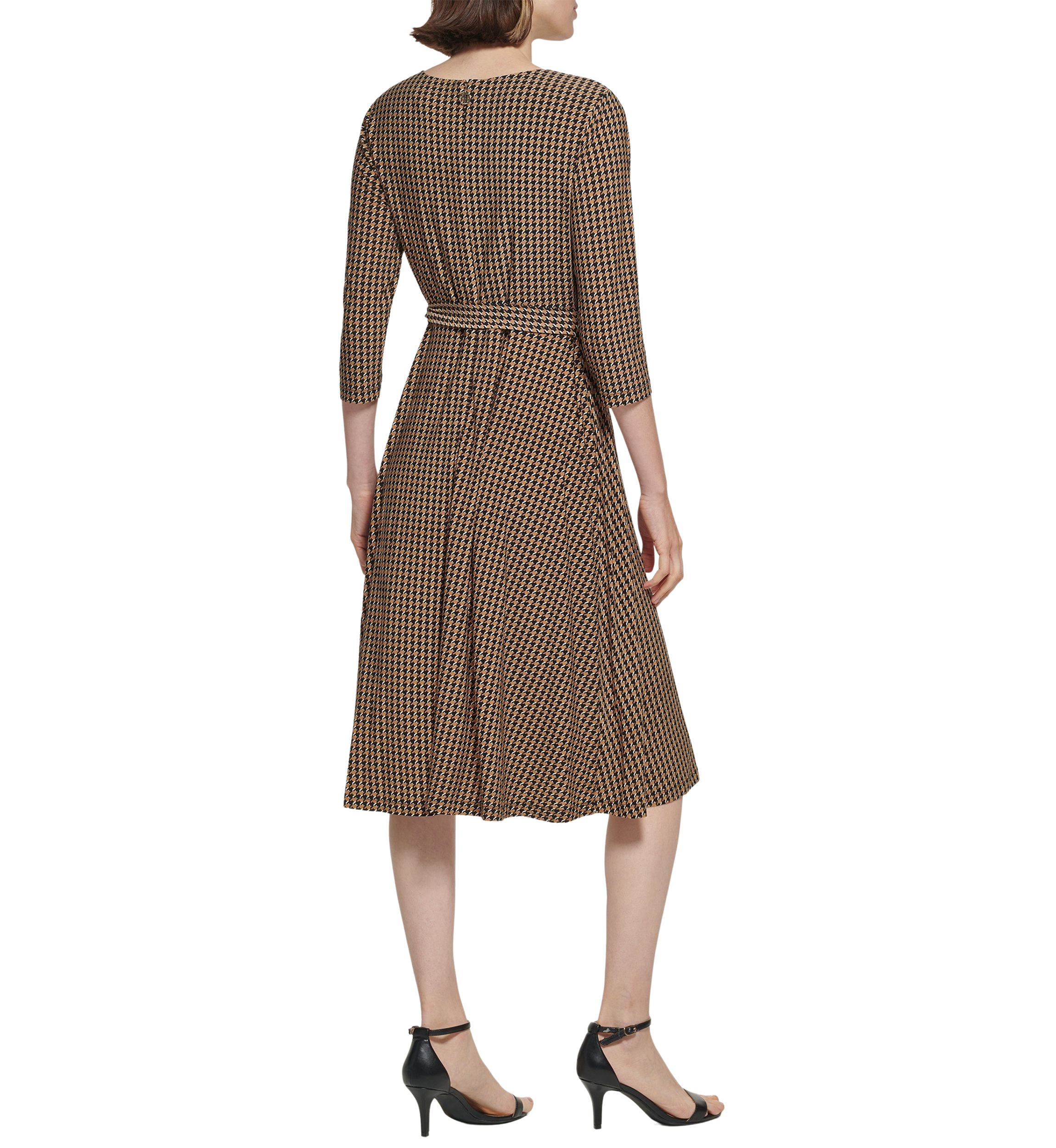 Womens 3/4 Sleeve Tie Waist Printed Wrap Dress