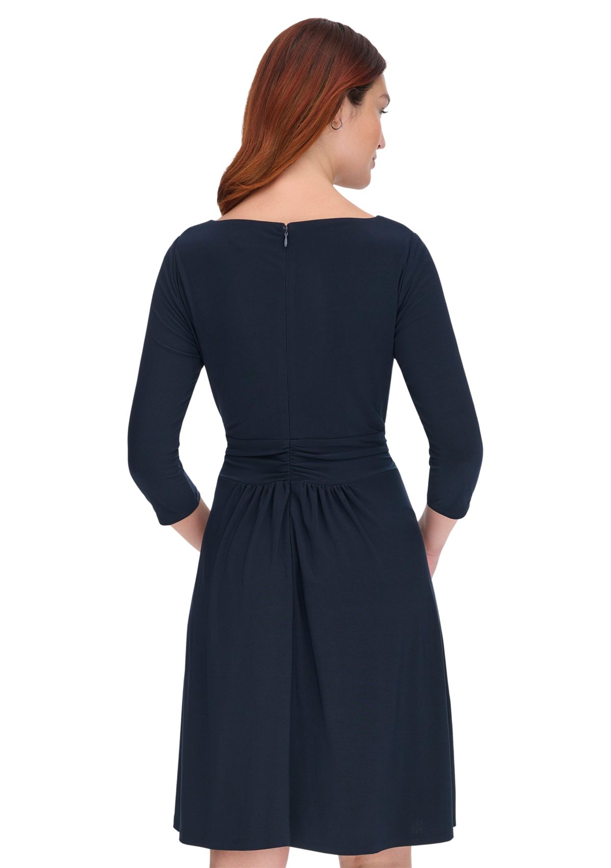 Womens 3/4 Sleeve Wrap Front Jersey Fit and Flare Dress