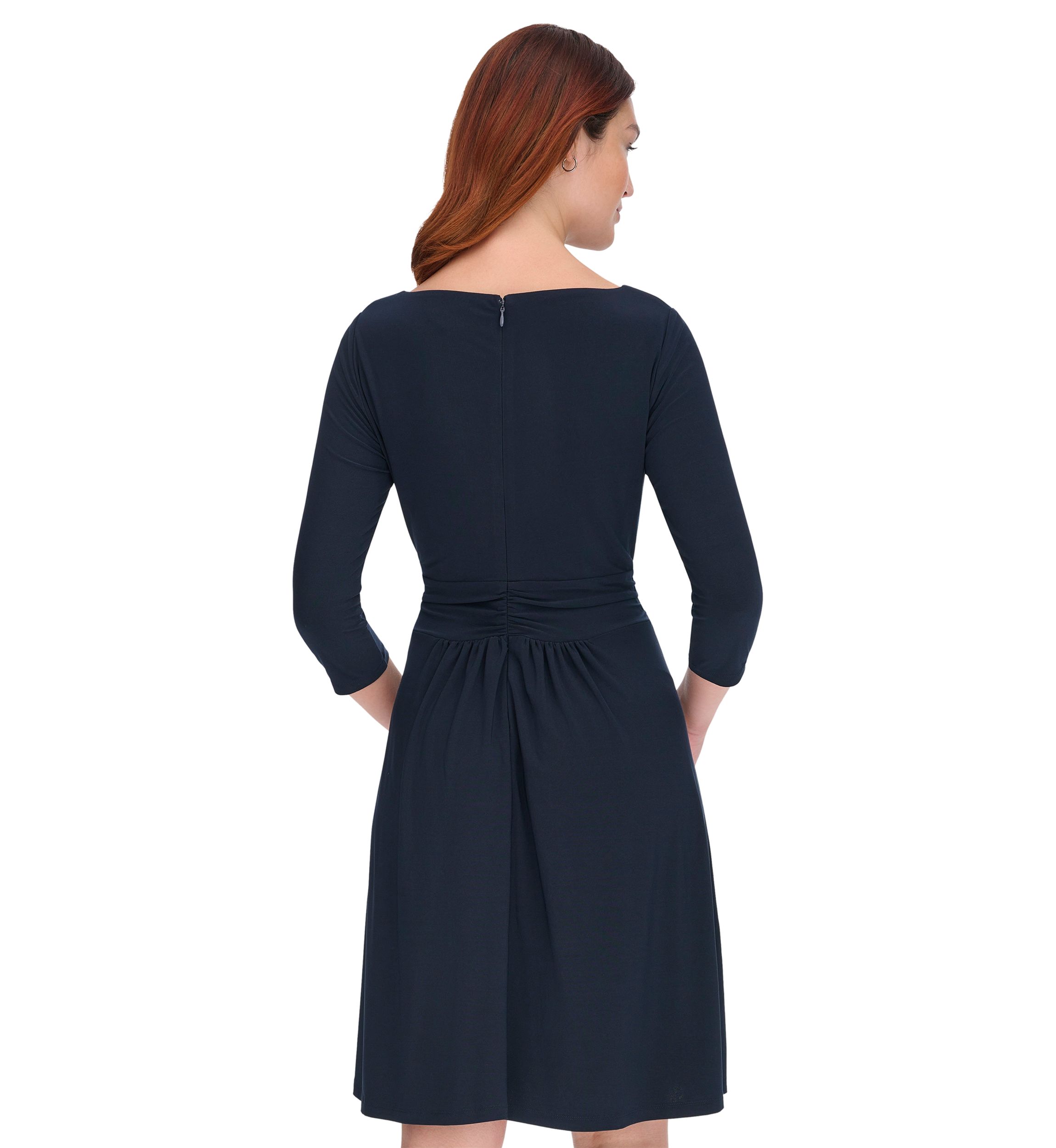 Womens 3/4 Sleeve Wrap Front Jersey Fit and Flare Dress