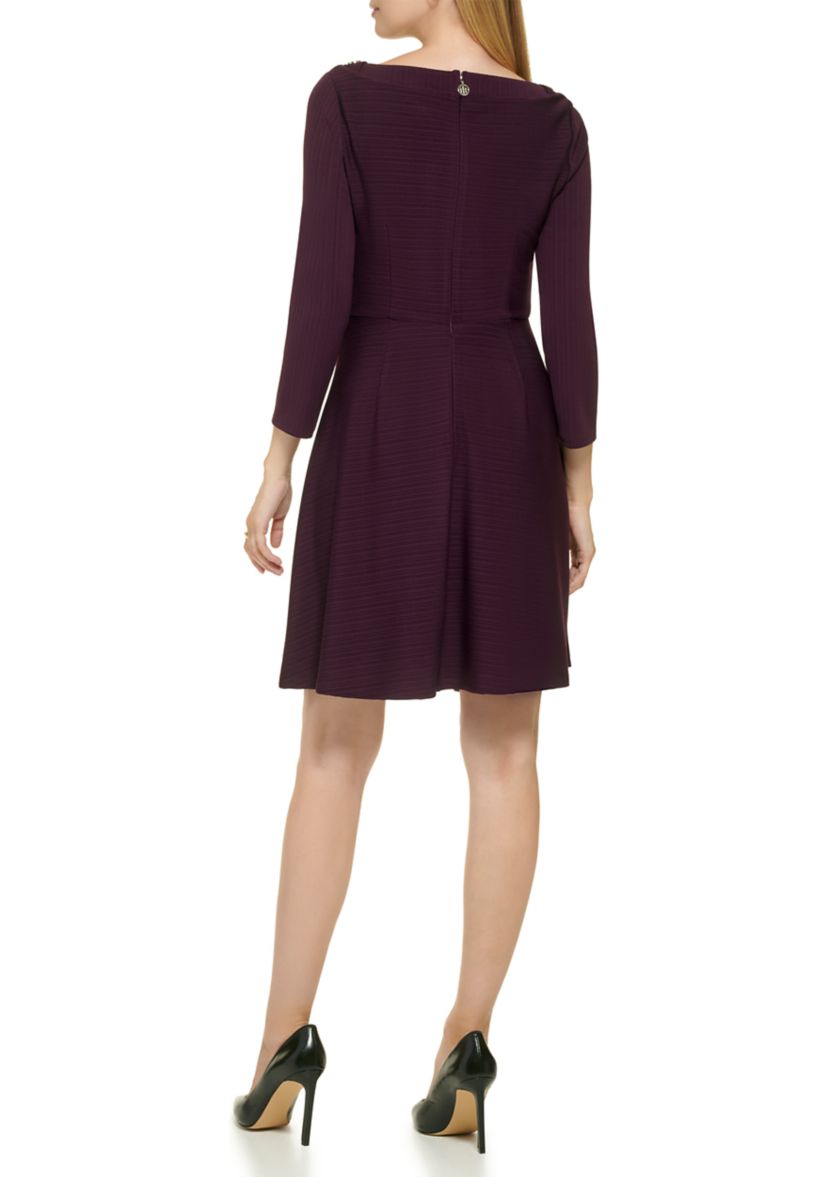 Long Sleeve Silky Rib Knit Fit & Flare Dress