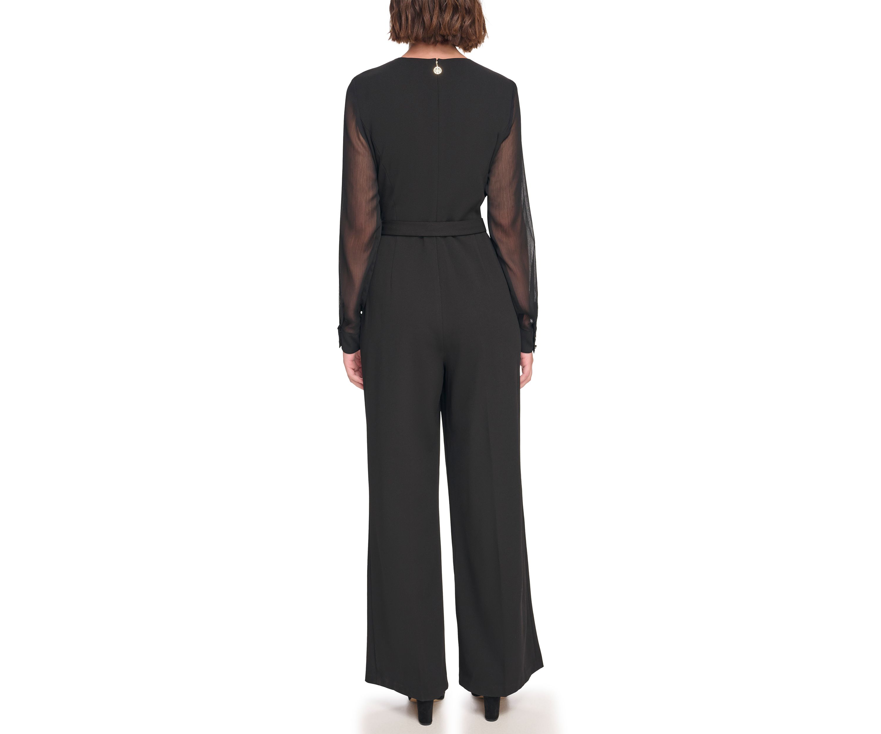 Long Sleeve Surplice Scuba Crepe Jumpsuit 