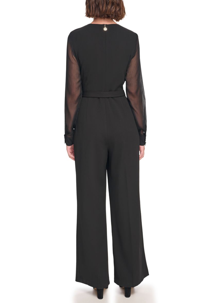 Long Sleeve Surplice Scuba Crepe Jumpsuit 