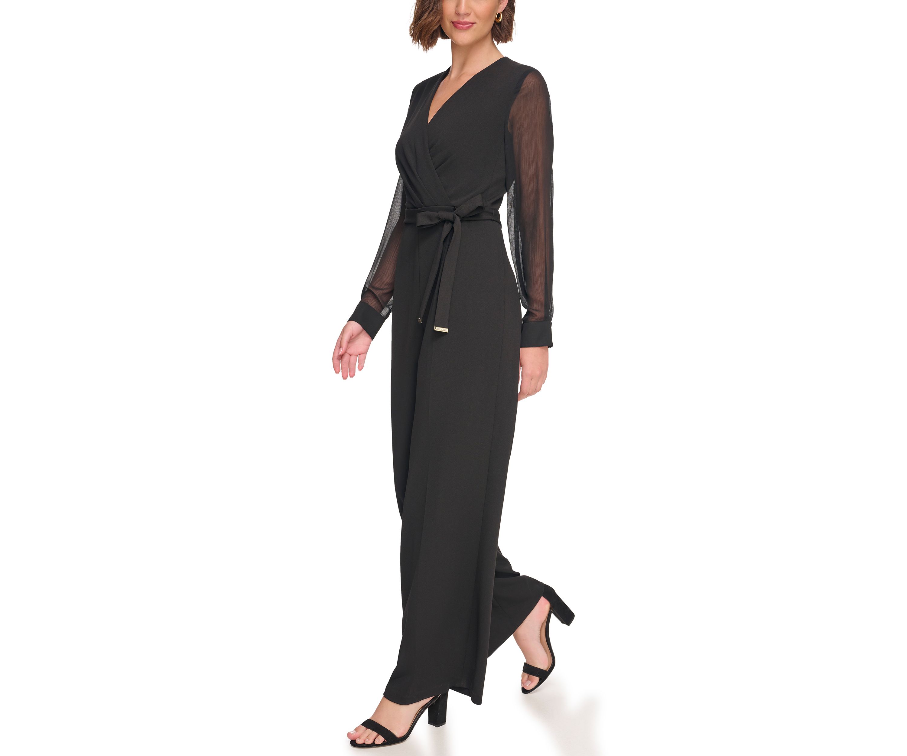 Long Sleeve Surplice Scuba Crepe Jumpsuit 