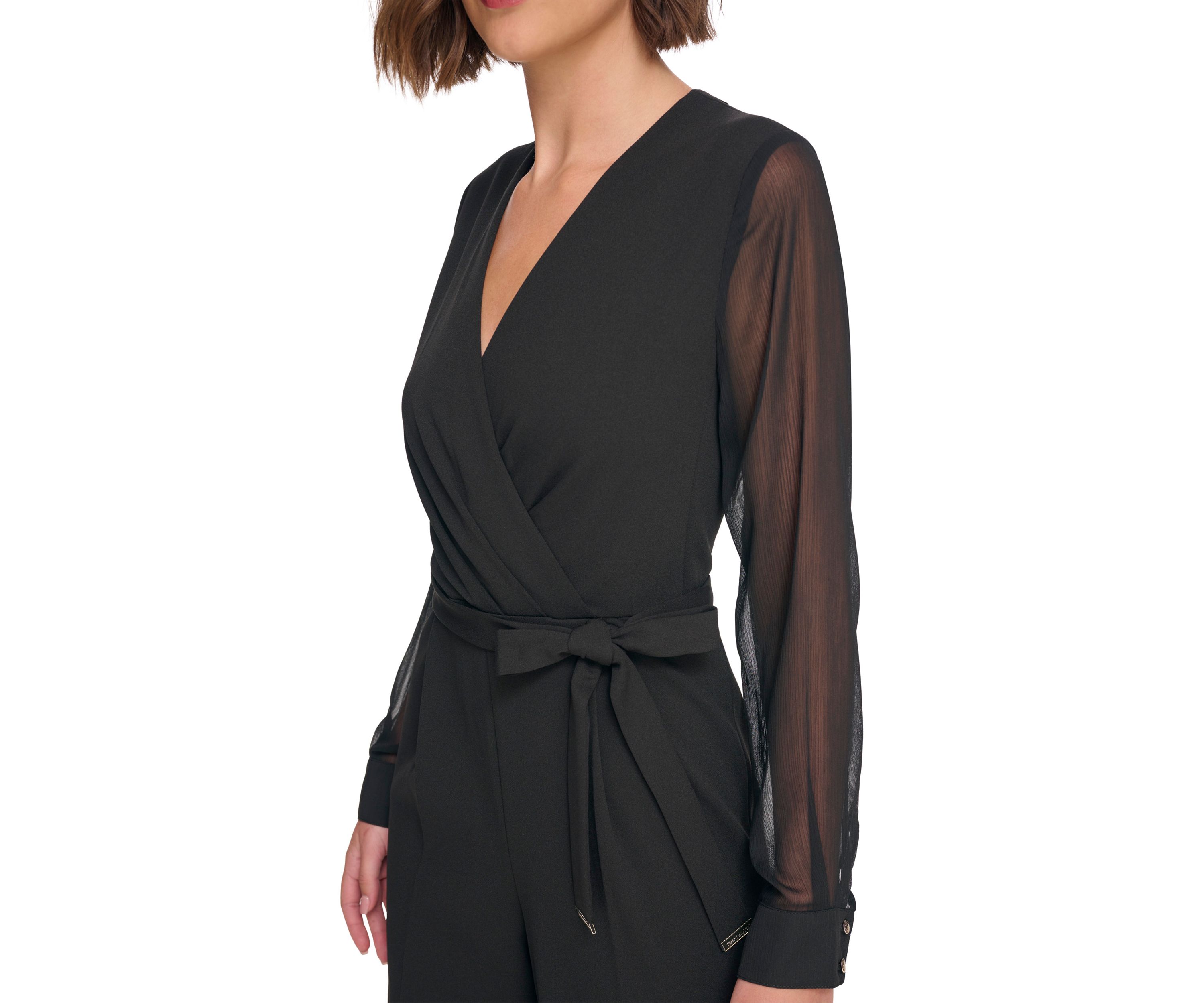Long Sleeve Surplice Scuba Crepe Jumpsuit 