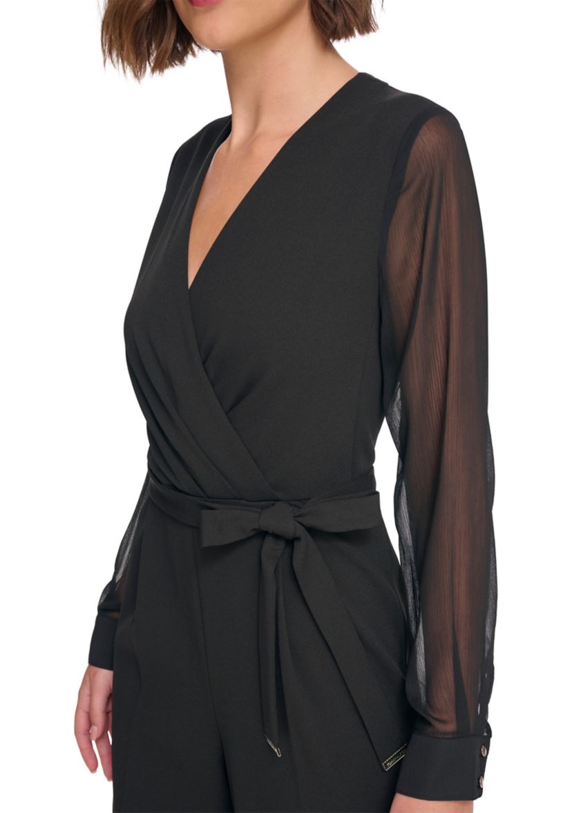 Long Sleeve Surplice Scuba Crepe Jumpsuit 