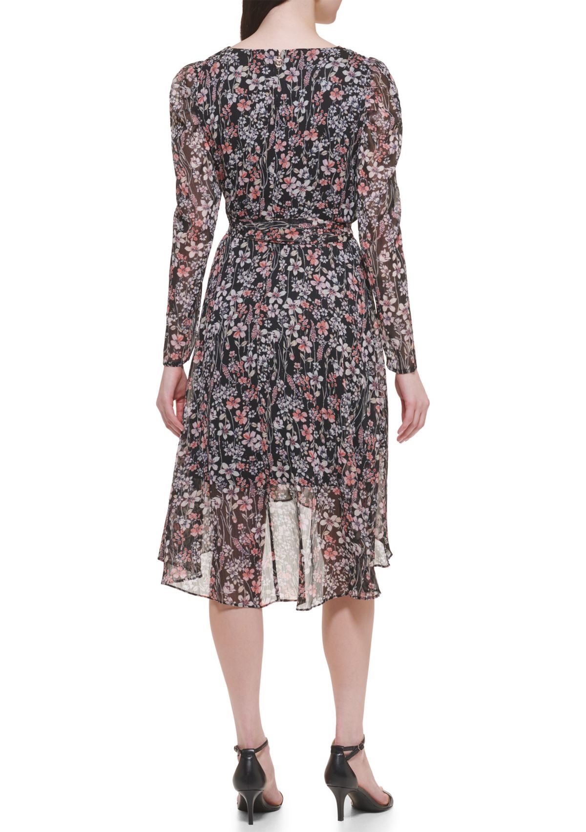 Womens Long Sleeve V-Neck Floral Print Dress