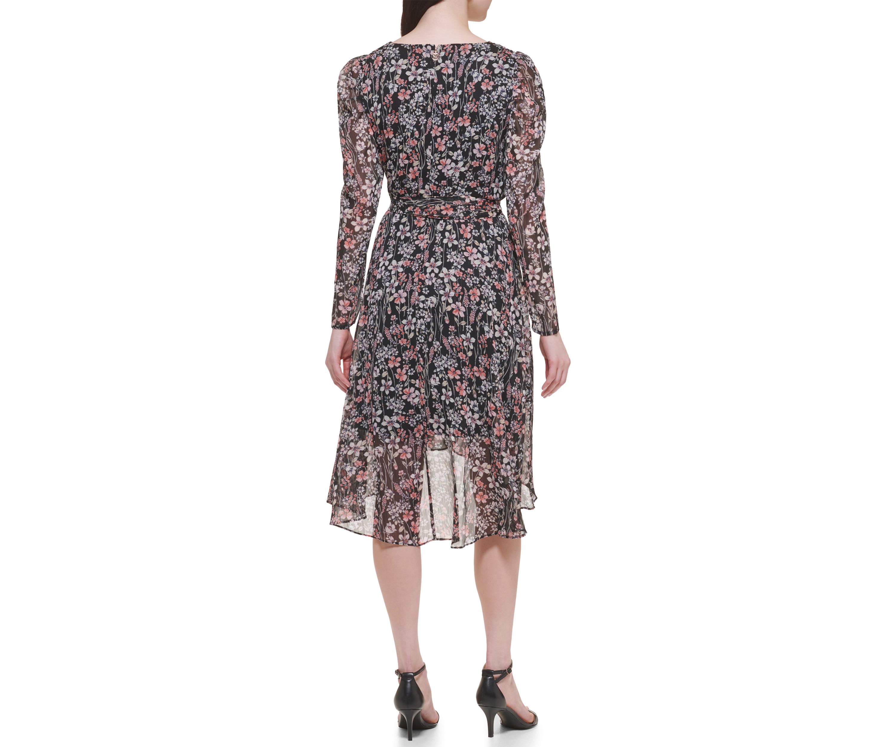Womens Long Sleeve V-Neck Floral Print Dress