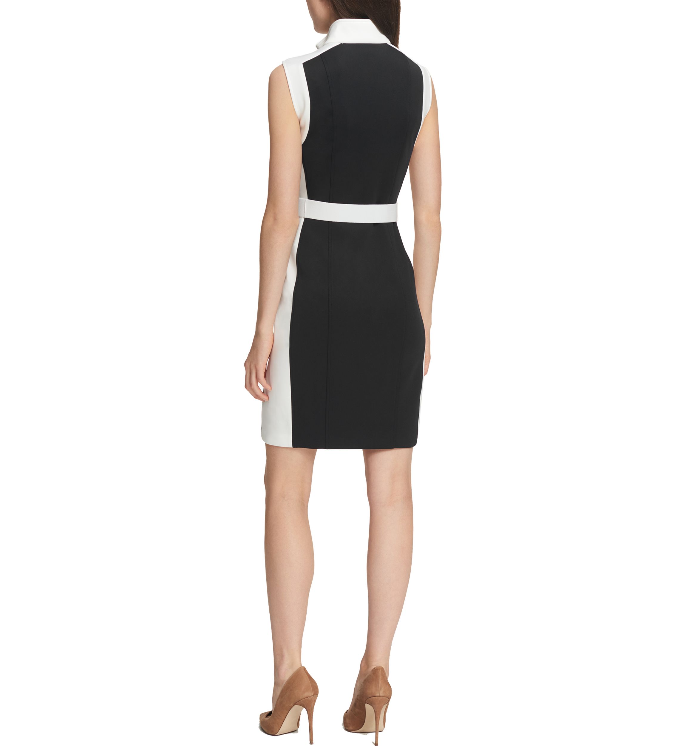Womens Sleeveless Color Block Sheath Dress