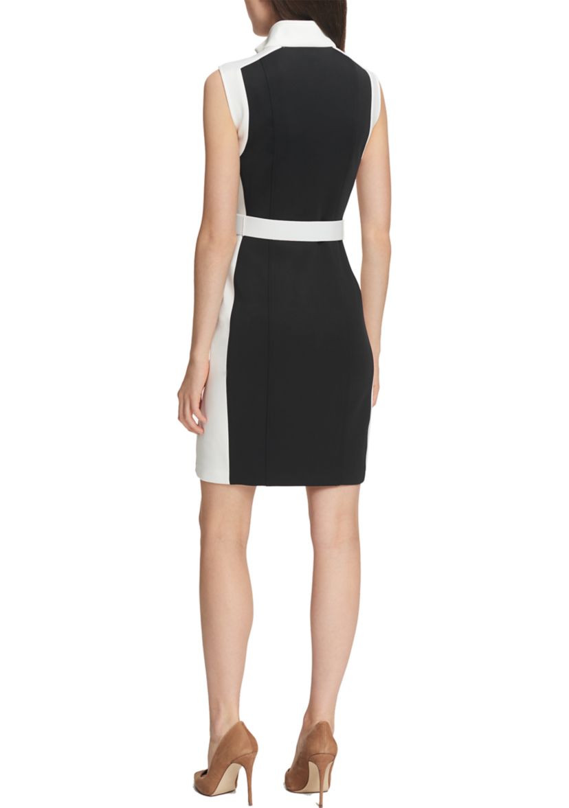 Womens Sleeveless Color Block Sheath Dress