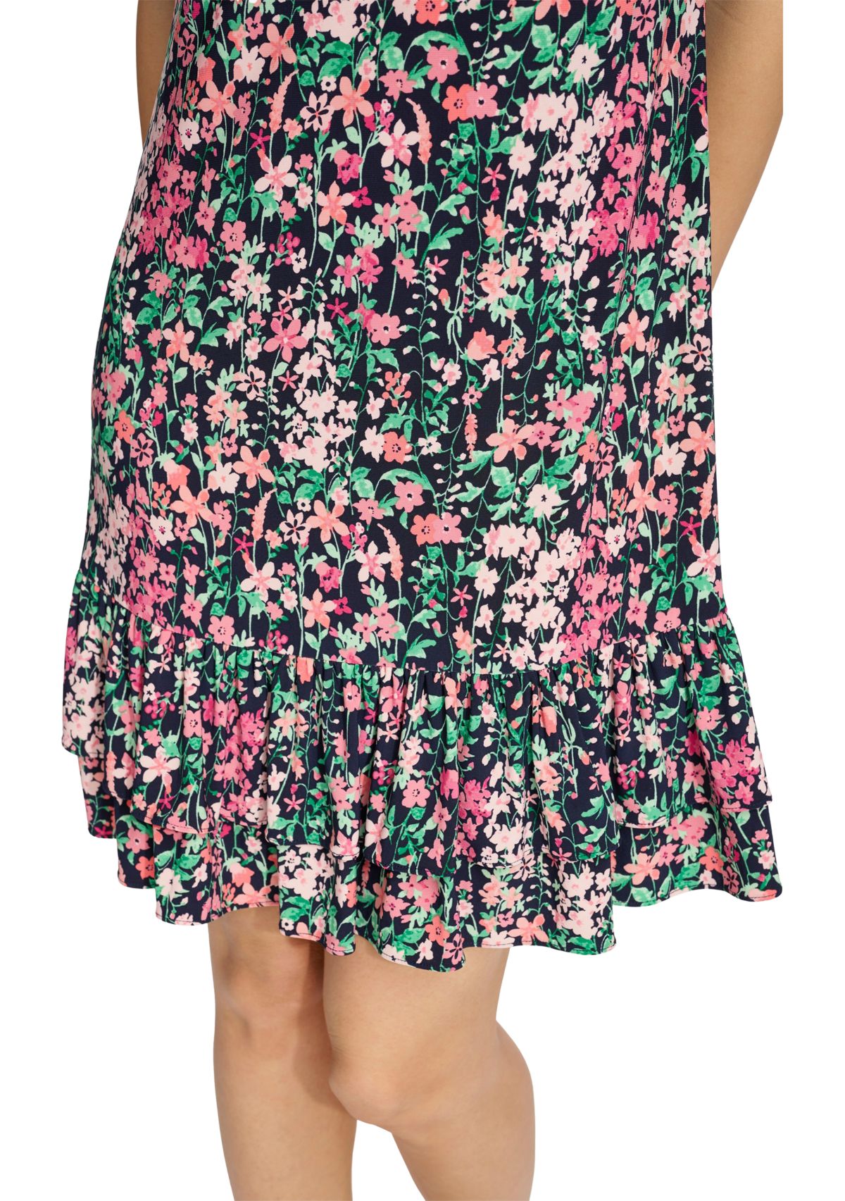 Womens Floral Shift Dress with Flutter Sleeves and Hem