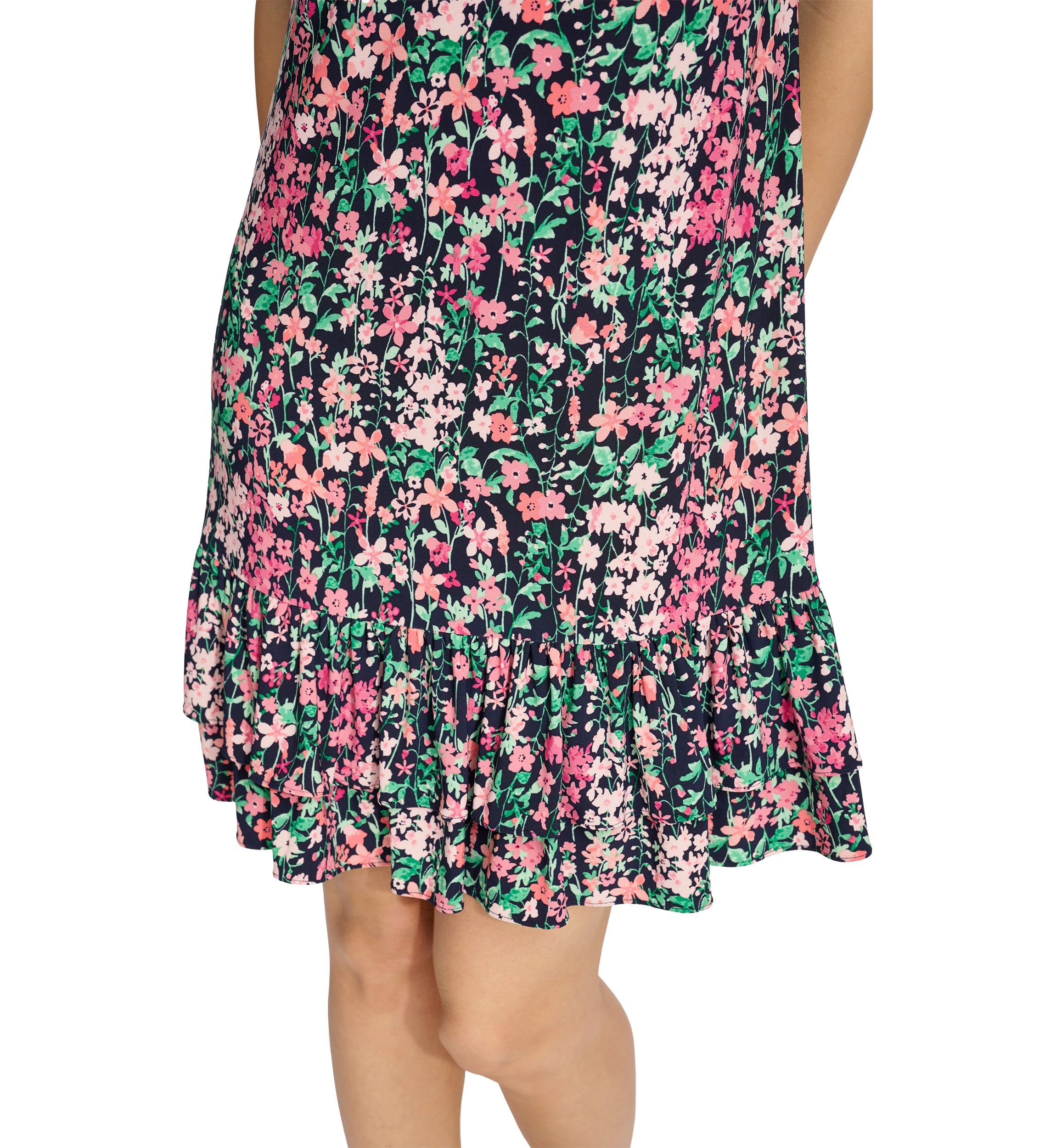 Womens Floral Shift Dress with Flutter Sleeves and Hem