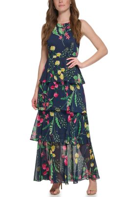 Tommy hilfiger printed 2025 chiffon tier maxi dress