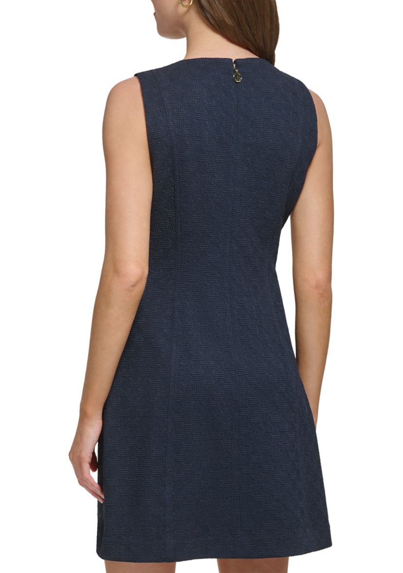 Womens Sleeveless Boat Neck Pocket Texture Sheath Dress