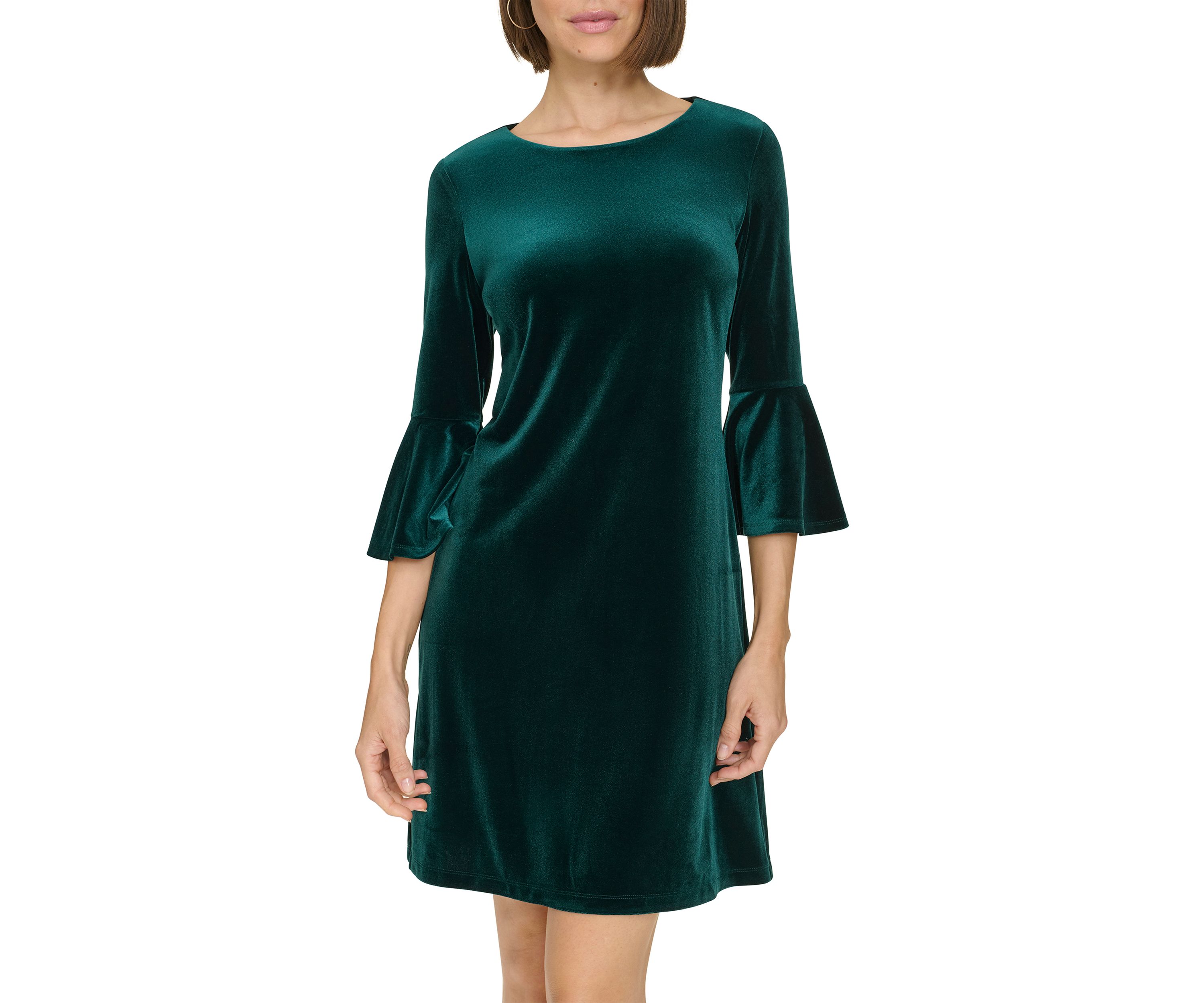 Womens Bell Sleeve Velvet Shift Dress