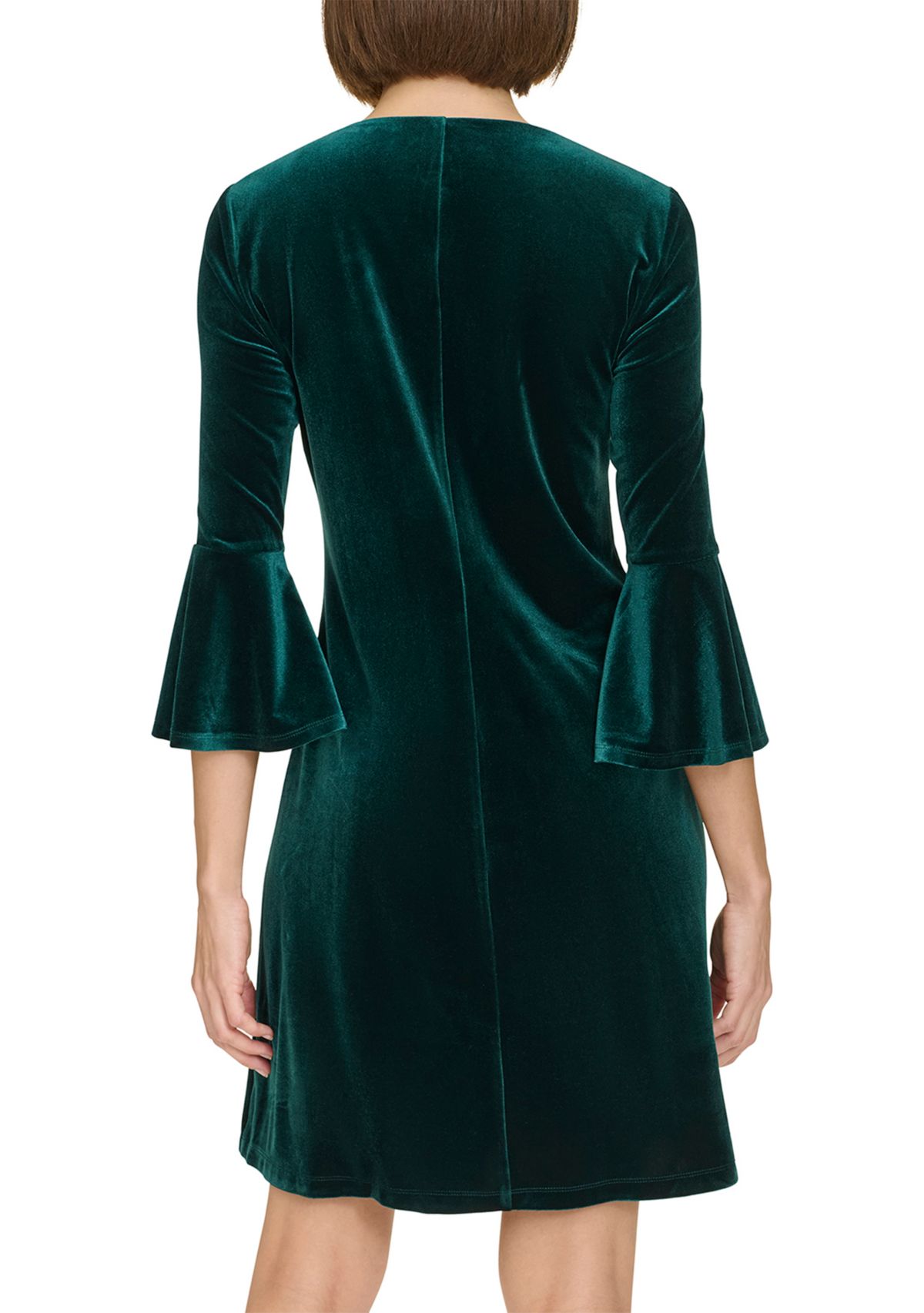 Womens Bell Sleeve Velvet Shift Dress