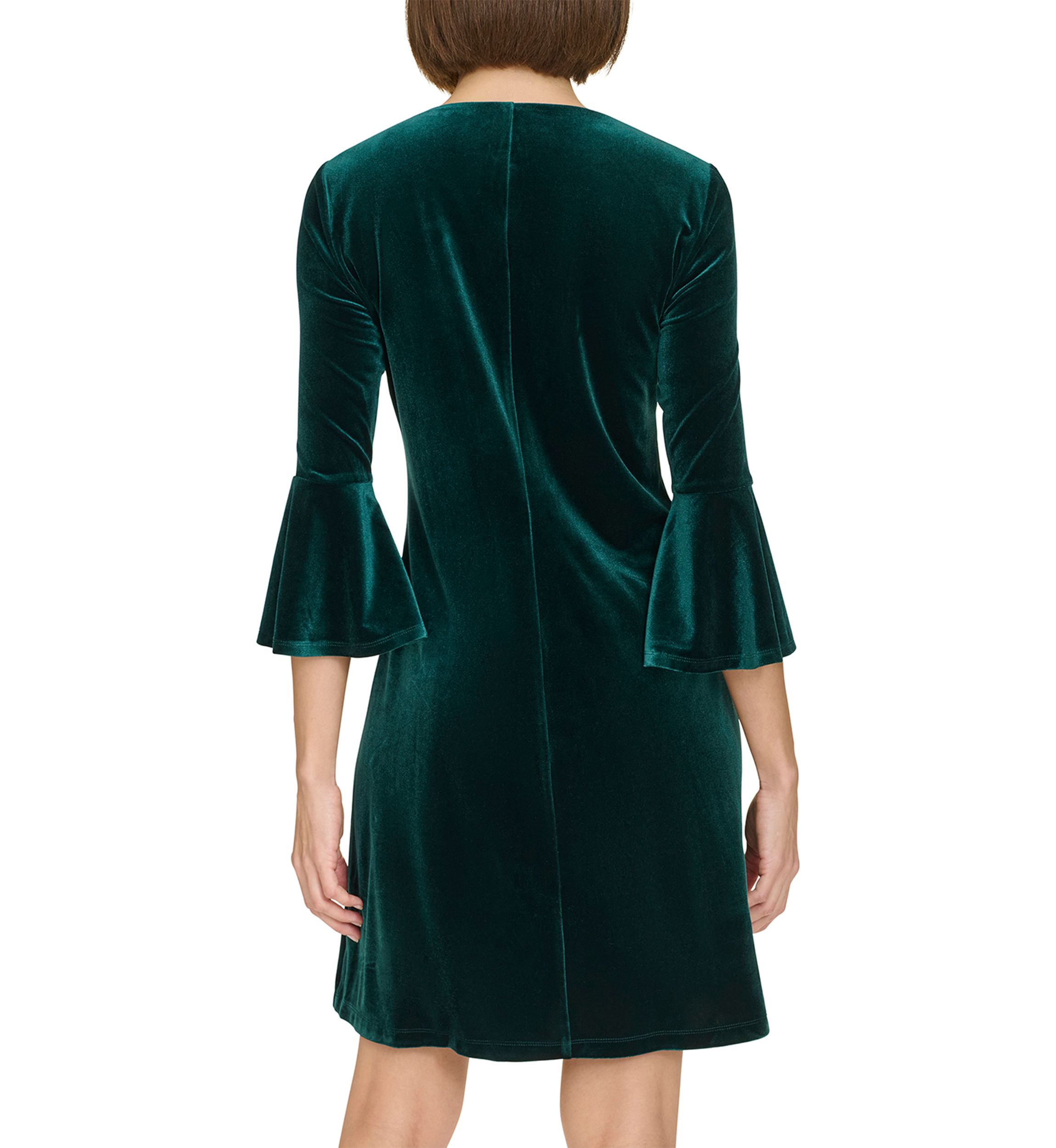 Womens Bell Sleeve Velvet Shift Dress
