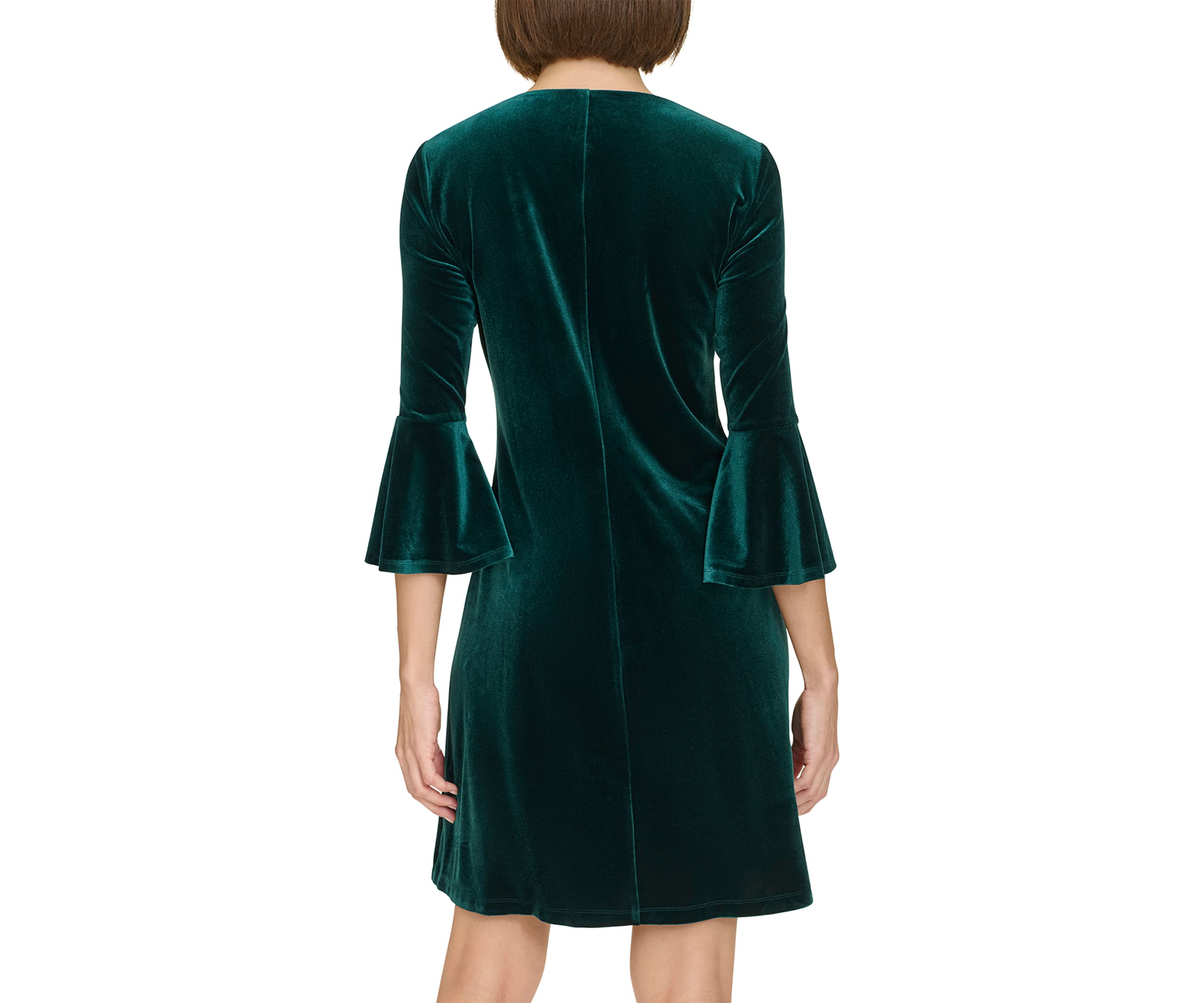 Womens Bell Sleeve Velvet Shift Dress