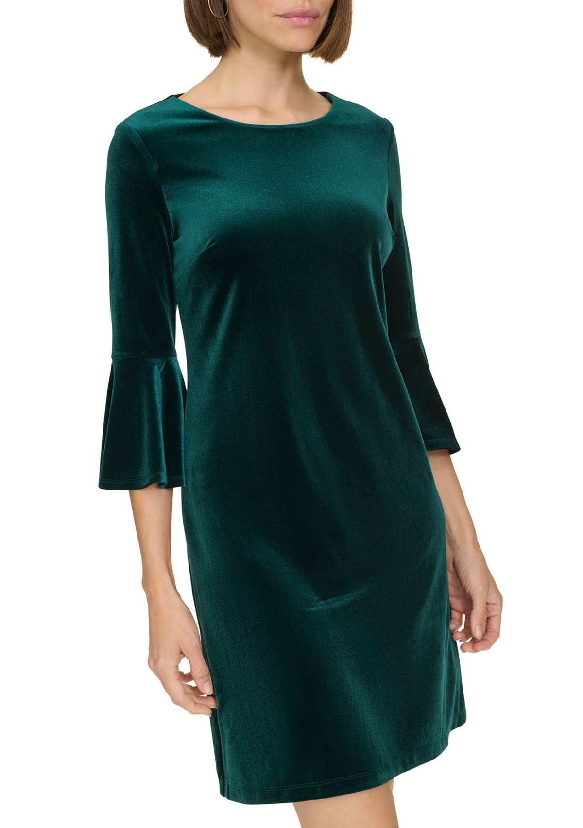 Womens Bell Sleeve Velvet Shift Dress